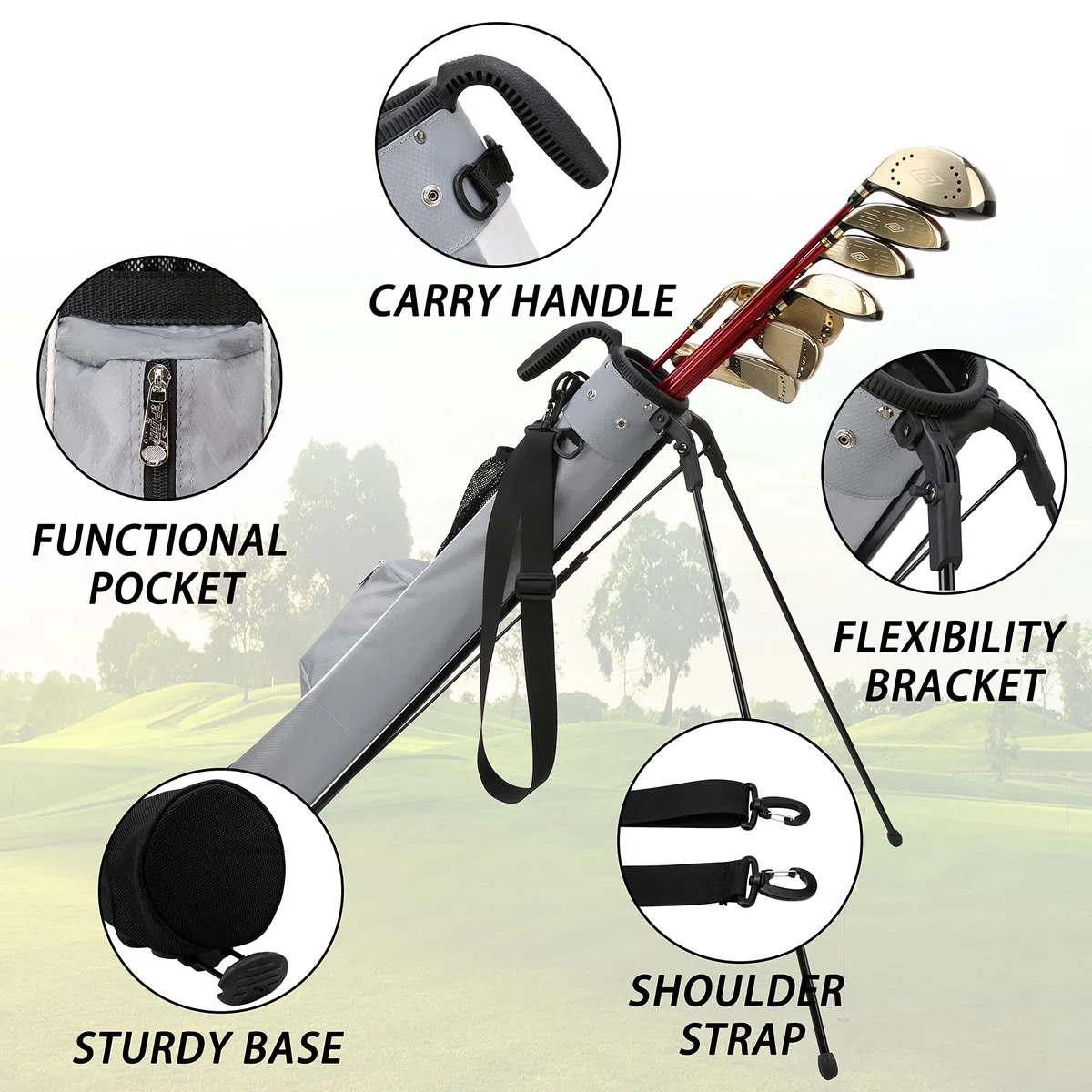 PGM Bolsas de Golf - Bolsa de Golf Ligera PGM con Correa y Soporte - Bolsa de Golf fácil de Transportar y Duradera - Bolsa de Golf con Soporte para el Campo de conducción, par 3 y Campos ejecutivos -
