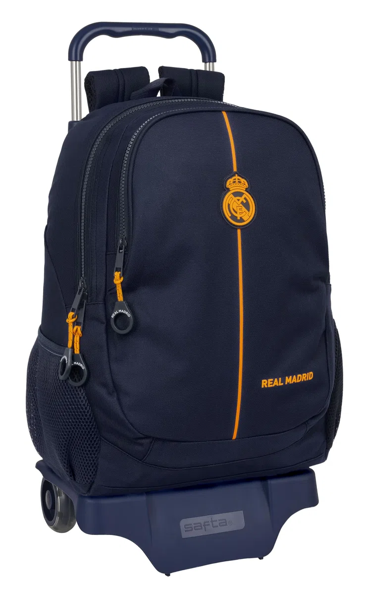 Safta REAL MADRID 2ª EQUIPACIÓN 24/25 - Mochila Escolar con Carro, Ideal para Niños de Diferentes Edades, Cómoda y Versátil, Calidad y Resistencia, 33x15x43 cm, Color Azul Marino