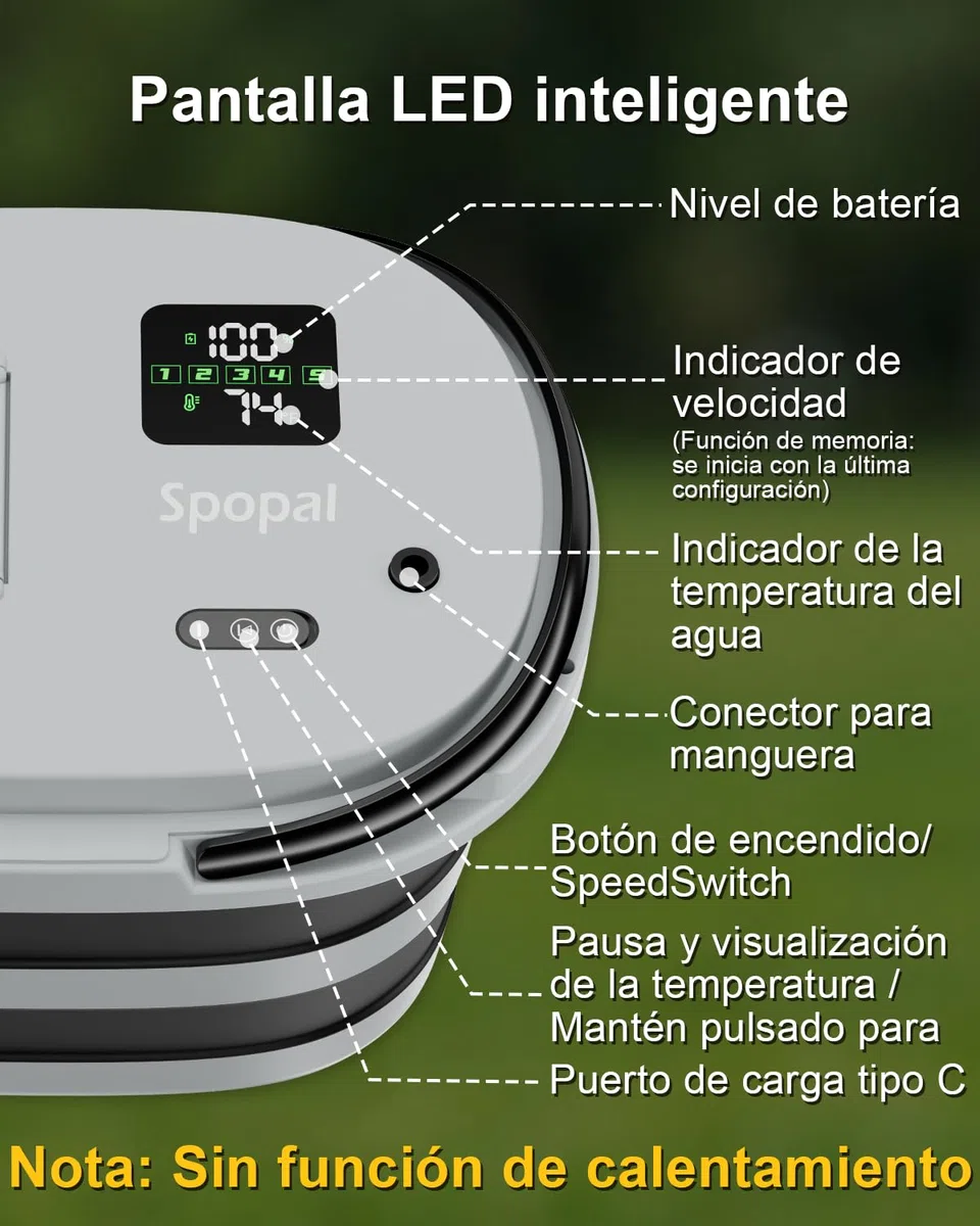 Spopal Ducha Portatil Camping, [13000mAh] [Pantalla Led] Bomba De Ducha Eléctrica y Cubo Plegable De 20L, Ajustable De 5 Velocidades, para Senderismo Al Aire Libre, Limpieza De Jardines Y Mascotas