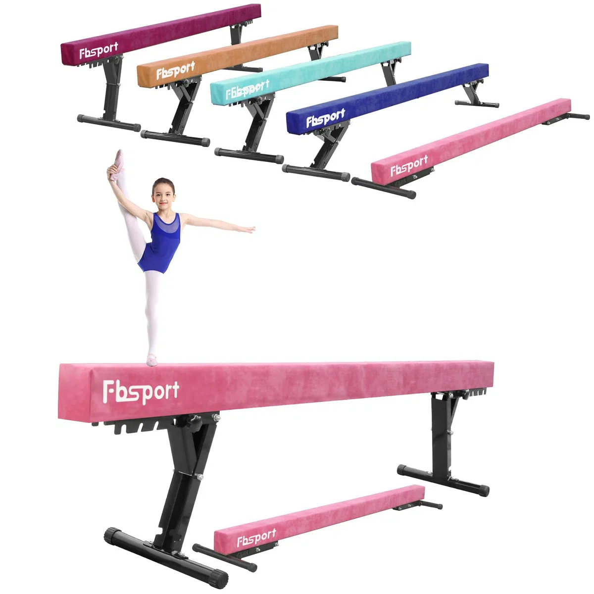 FBSPORT Barra de Equilibrio Gimnasia artistica Ajustable 244cm,5 Alturas Ajustables viga de Piso Alto y bajo Alta Estabilidad Equipos de Entrenamiento de práctica de Gimnasio para niños