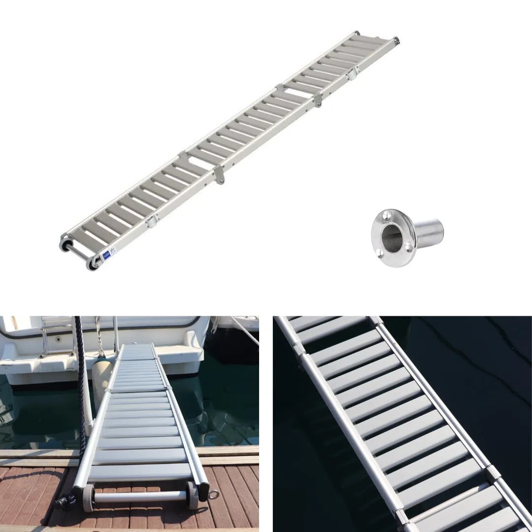 Pasarela de Aluminio para Barco Plegable en Dos tramos, 2 Metros de Longitud, con Ruedas.