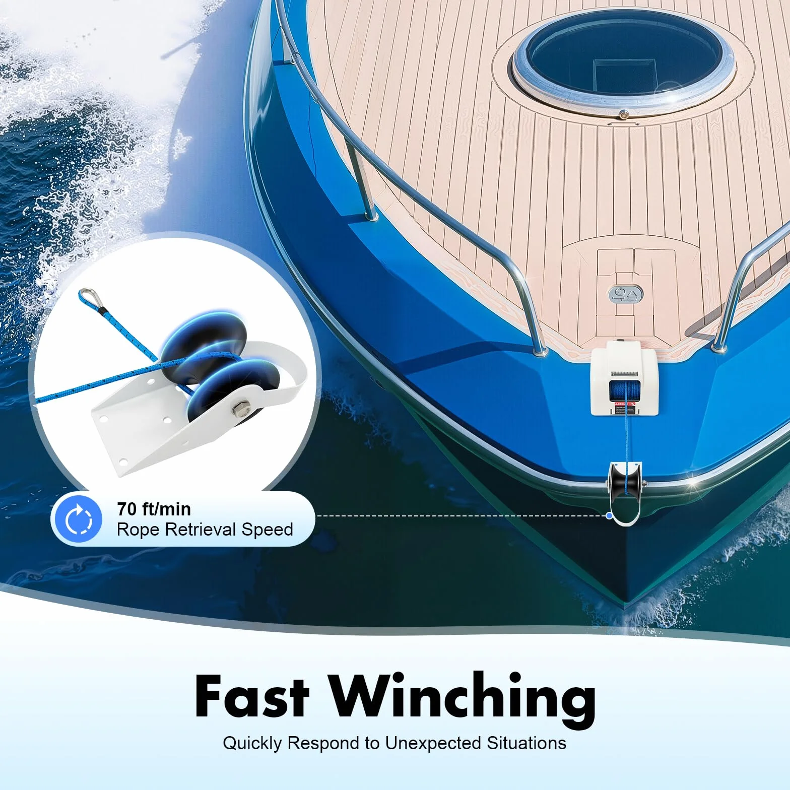 Molinete eléctrico para barco de 45 LBS con mando a distancia y soporte, ancla de agua dulce y salada, longitud de la cuerda de anclaje 30,48 m para barcos de pesca, pequeñas embarcaciones