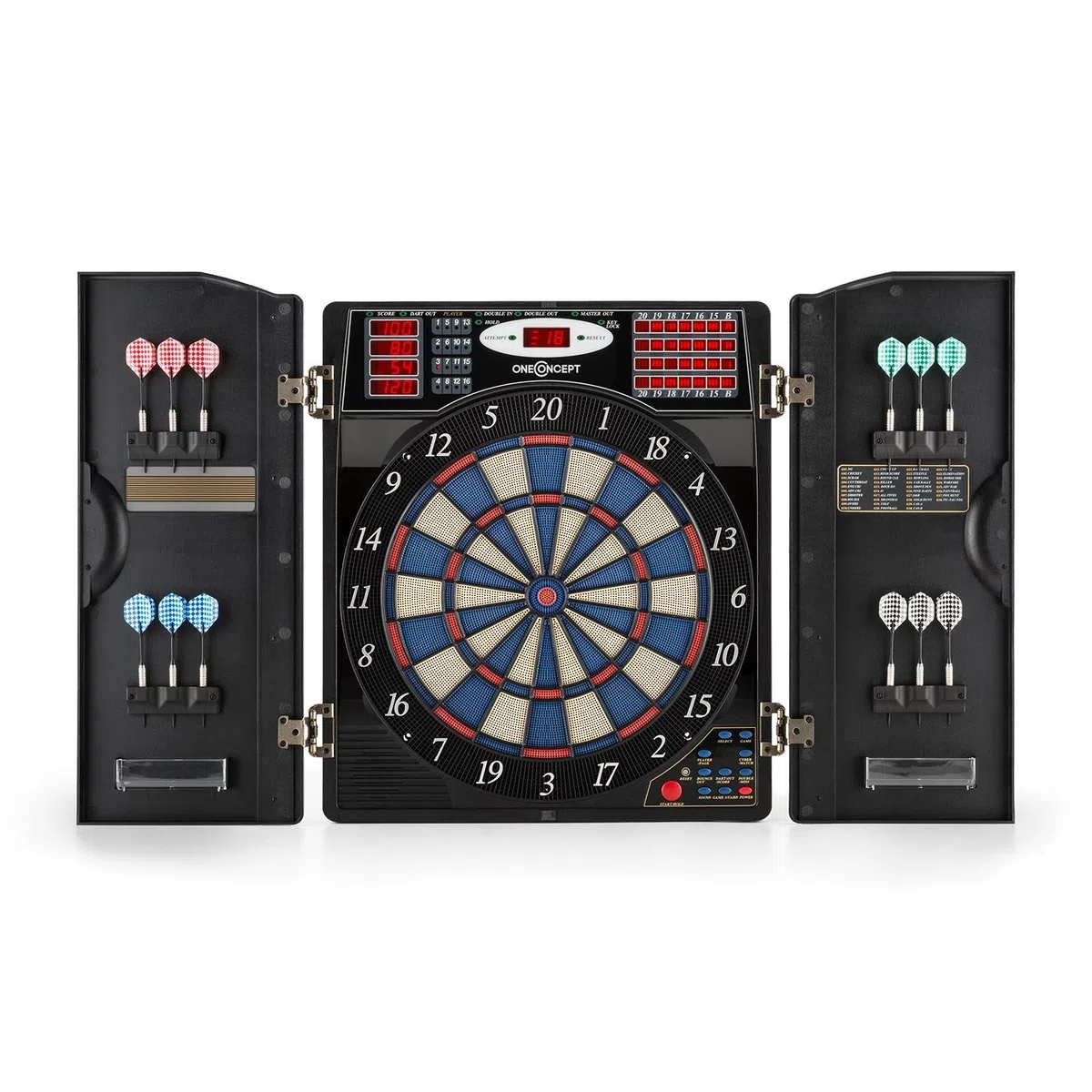 Oneconcept Masterdarter - Diana automática, Diana electrónica, Dardo electrónico, Juego electrónico, 38 Juegos Distintos, hasta 16 Jugadores, LED, 12 Dardos