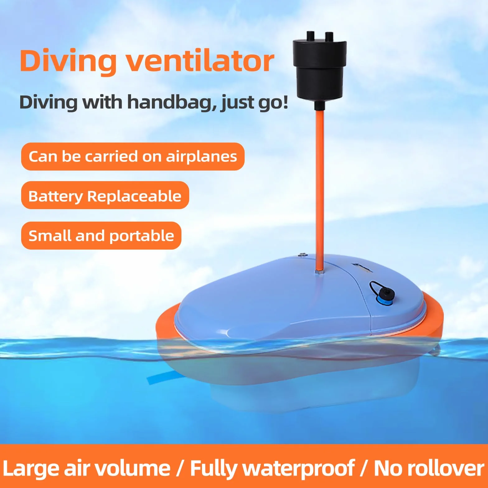 TUXING Sistema de ventilador de buceo, sin tanque, portátil, recargable, sumergible, con tubo telescópico de 7 m, para buceo, pesca y esnórquel