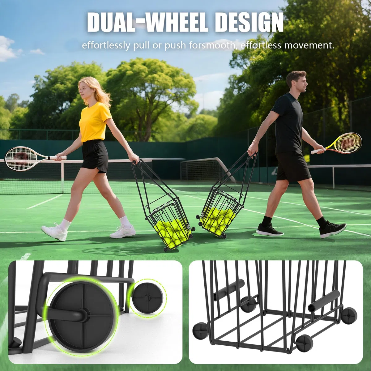 Moricher Tenis Pickleball Hopper con ruedas – 80 pelotas de tenis y capacidad de 55 pickleballs