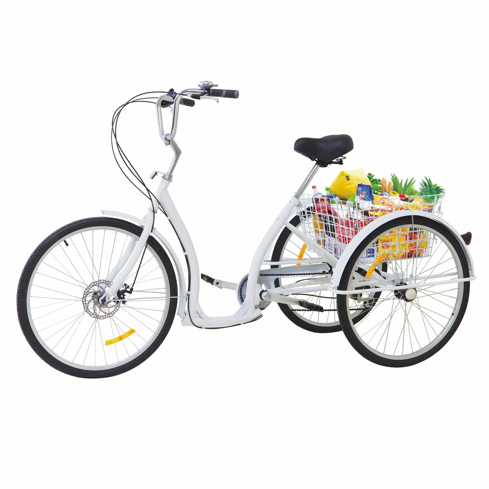 Triciclo adulto de 26 pulgadas, 6 velocidades, soporta 264,55 lbs ajustable para personas mayores, bicicleta de crucero, bicicleta de compras, adecuada para personas mayores para conducir