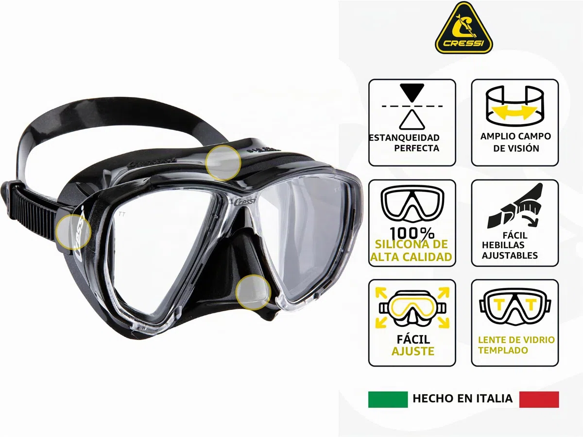 CRESSI Big Eyes+Alpha Ultra Dry Combo Black/Azure - Conjunto Máscara + Snorkel Alpha UD para Buceo y Snorkel, Negro/Azul Talla Única, Adultos