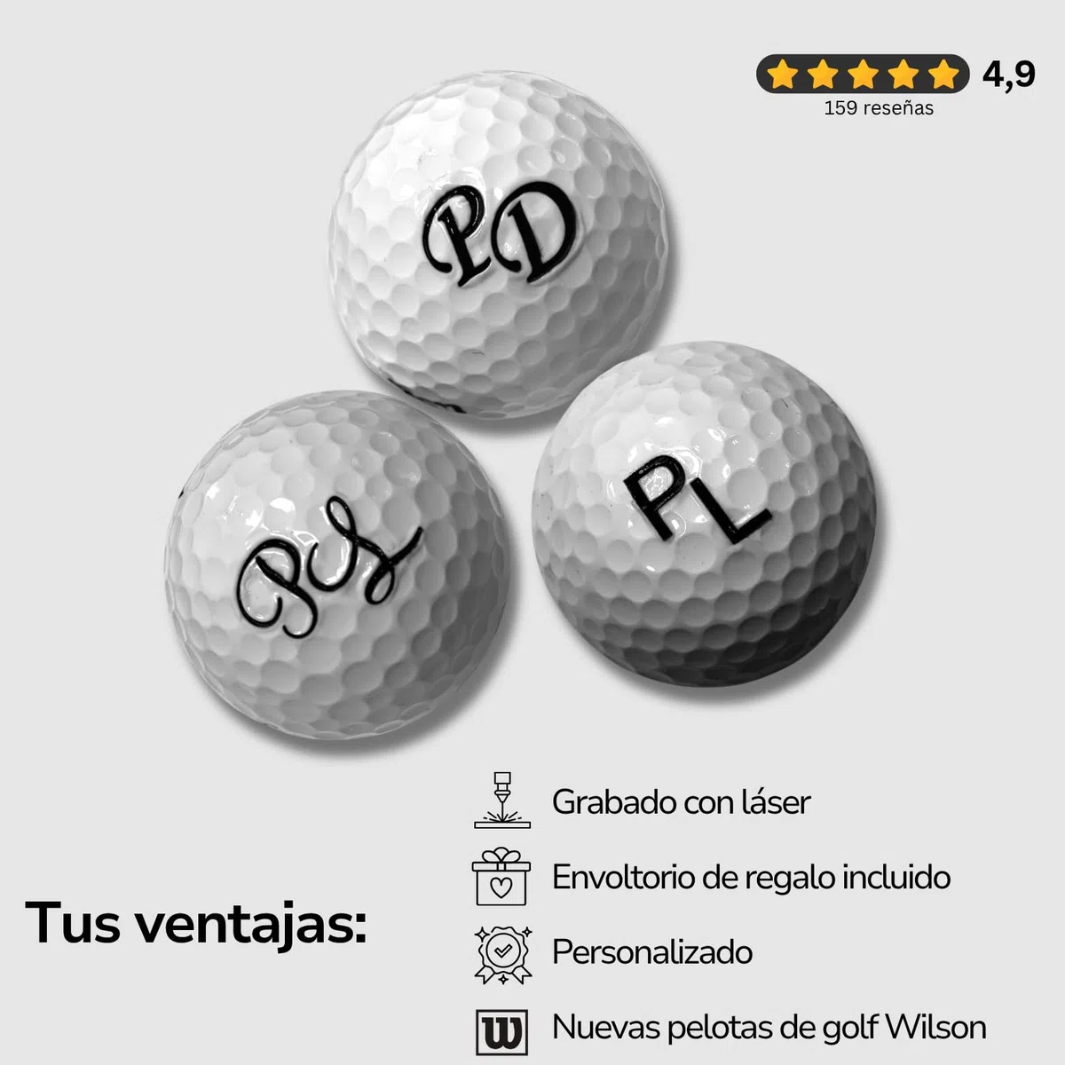 Juego de pelotas de golf con iniciales personalizadas, 3 pelotas de golf Wilson y 3 tees en caja de regalo, color blanco
