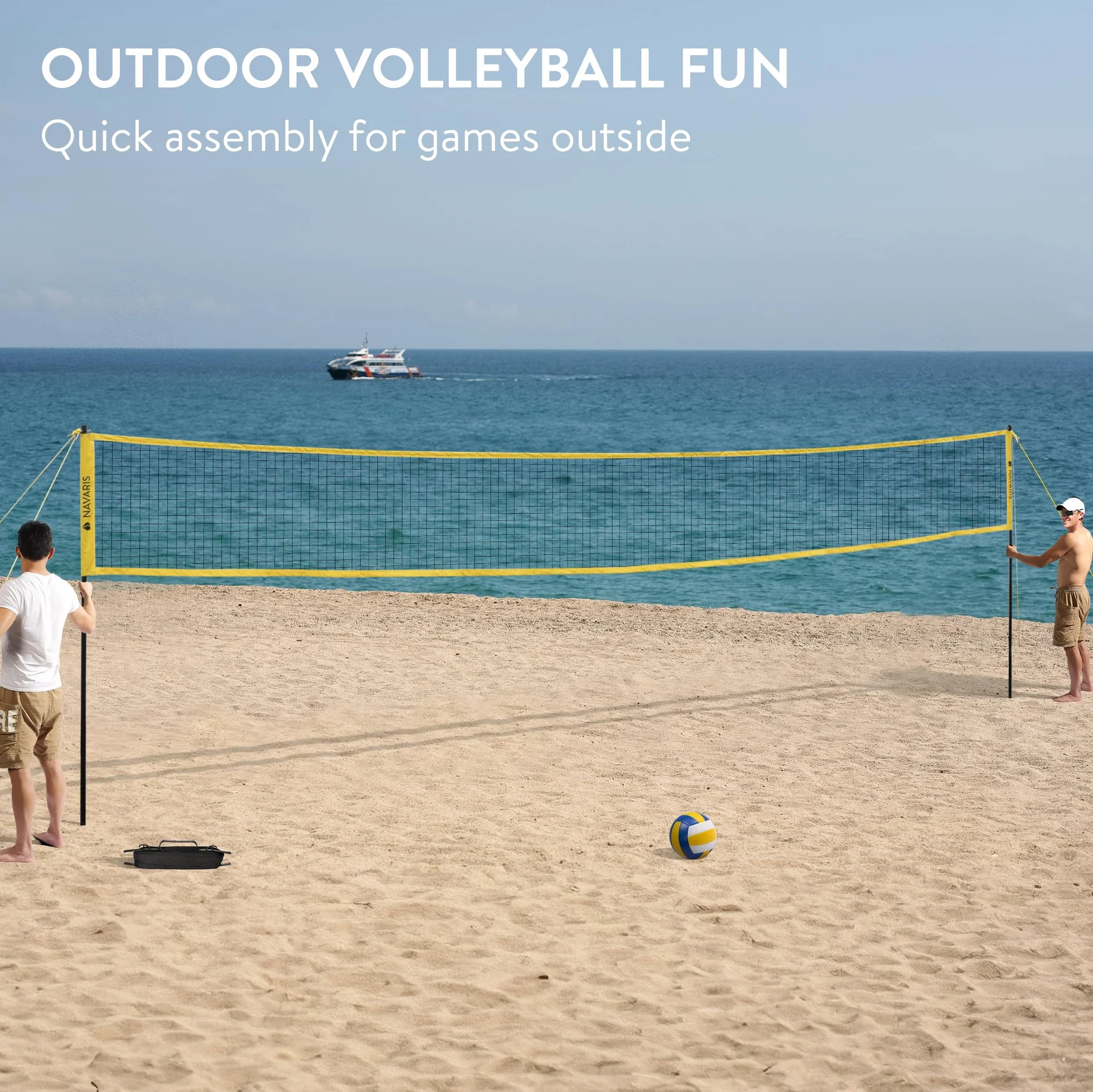 Navaris Red Voley Portatil - Set Completo de Red de Voleibol Portatil - con Bolsa de Transporte Pelota Bomba y Líneas Delimitadoras - Red de Voley Playa Hierba - Volleyball Net