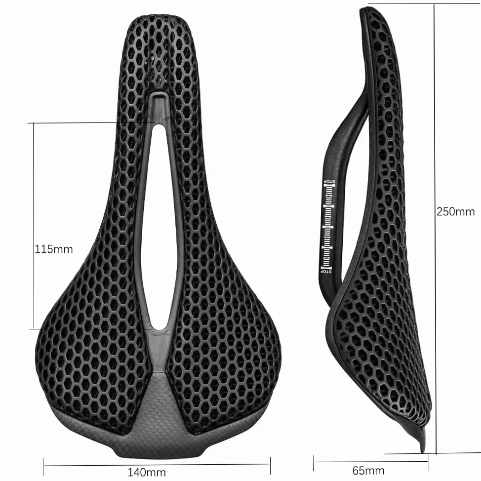 Sillín de Bicicleta Impreso en 3D Sillín Hhueco de Fibra de Carbono Ultraligero Sillín Cómodo Transpirable MTB Gravel Road Bike Seat Components 145G