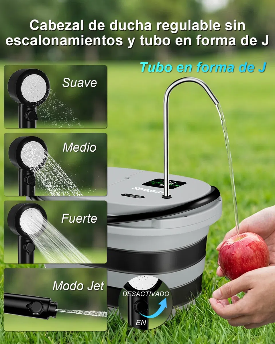 Spopal Ducha Portatil Camping, [13000mAh] [Pantalla Led] Bomba De Ducha Eléctrica y Cubo Plegable De 20L, Ajustable De 5 Velocidades, para Senderismo Al Aire Libre, Limpieza De Jardines Y Mascotas