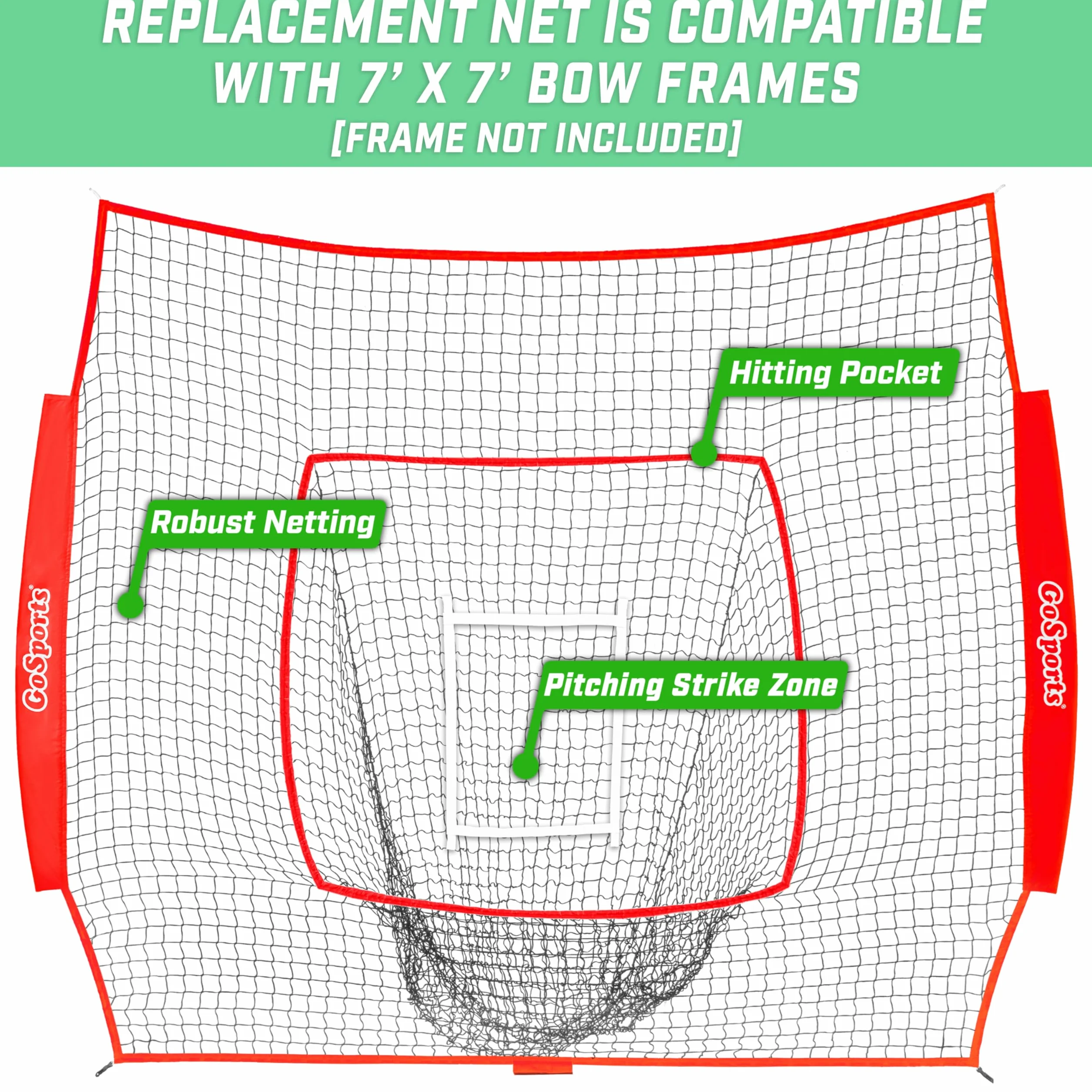 GoSports Red de práctica de béisbol y sóftbol, de 2,1 x 2,1 m, con Marco Tipo Arco, Bolsa de Transporte y Zona de golpeo, Rojo, Negro o Pro, Ideal para Todos los Niveles de Habilidad