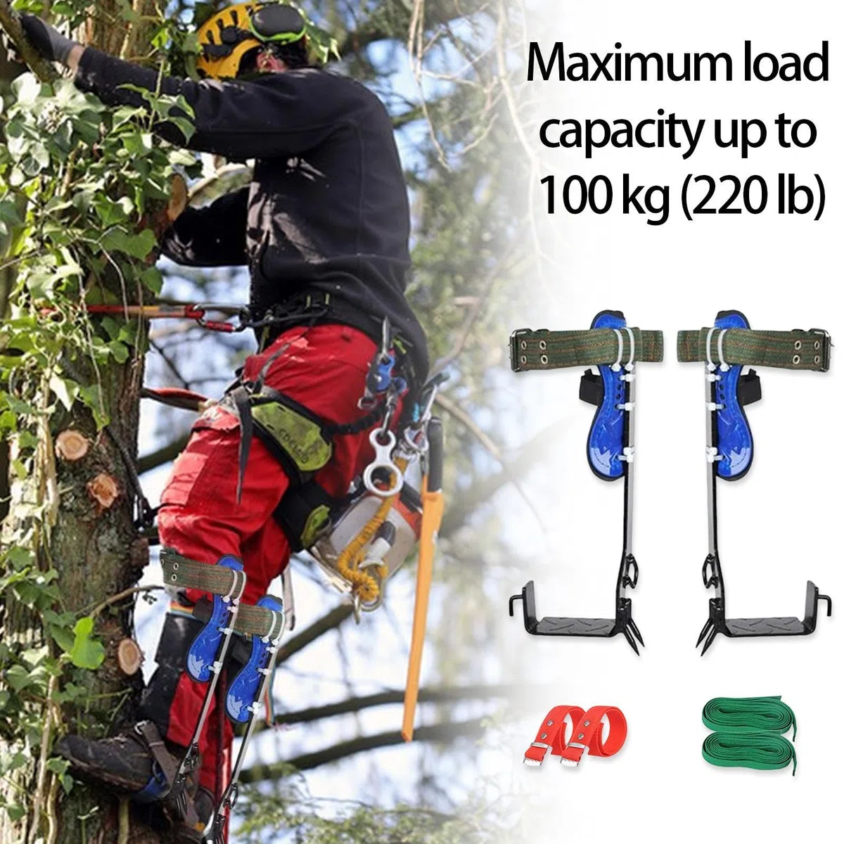 Juego de equipo de escalada en barra, juego de equipo de escalada de árboles, puntas de árbol ajustables, herramientas de trabajo para árboles, equipo de escalada con antideslizante para actividades