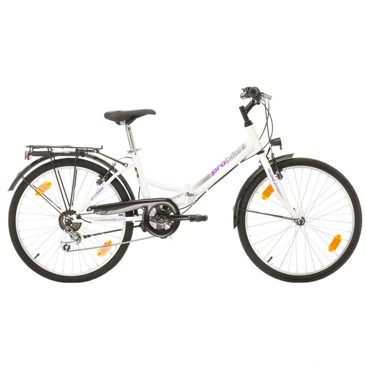 Multibrand, Folding City 24 Lady, 24 Pulgadas, 457 mm, Bicicleta de montaña Plegable, 18 velocidades, para Mujeres, niña, Guardabarros Delantero y Trasero, Lustre Blanco Lilac-Gris