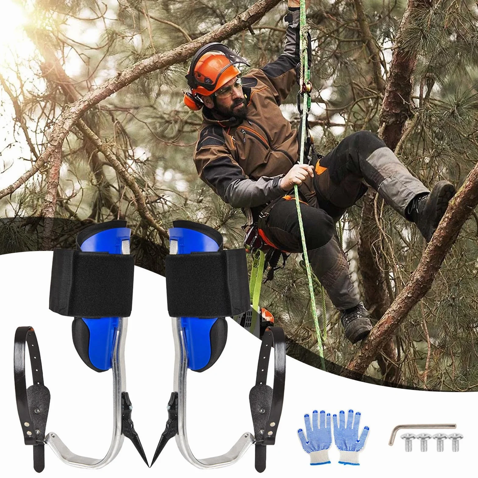 Picos para Trepar Árboles, Kit De Equipo De Escalada, Equipo De Escalada Portátil, Arnés De Árboles Resistente para Podar Y Mantener Árboles De Forma Segura (1 Juego)