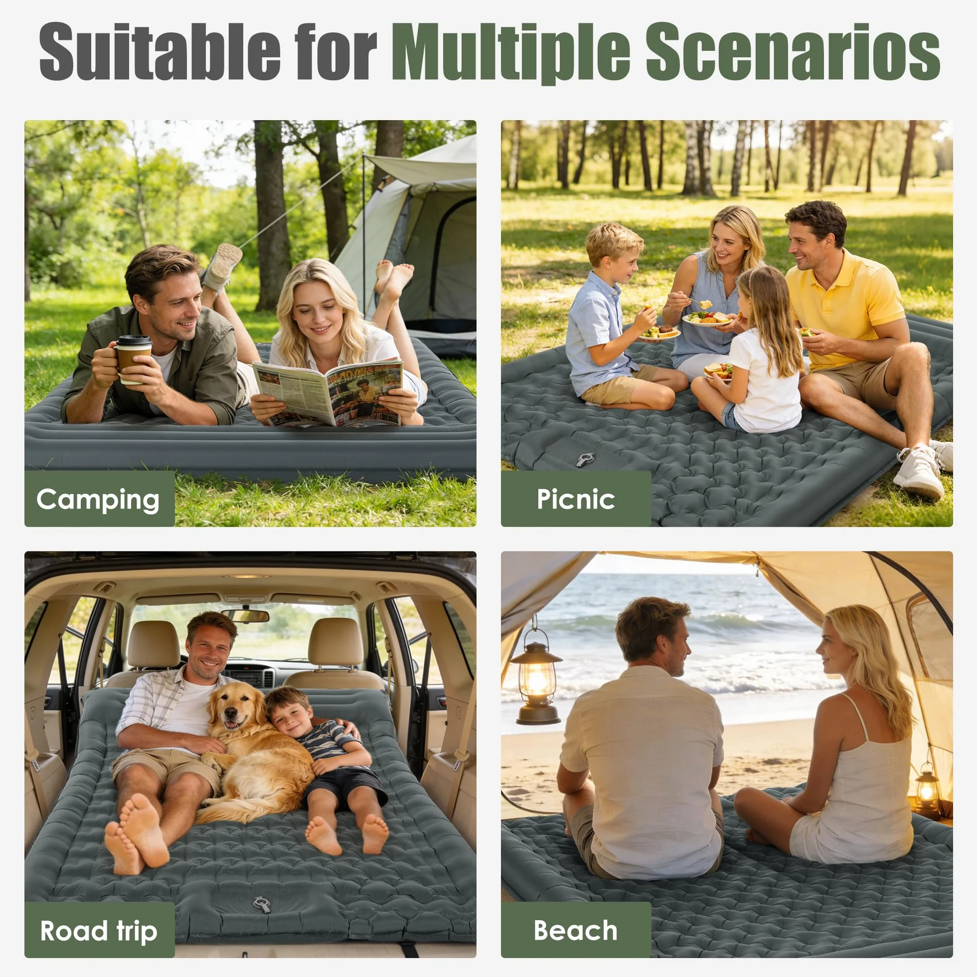 ROPODA Alfombrilla de camping, colchón ultraligero doble con, bomba de pie integrada, cama de camping impermeable doble con bolsa de transporte para senderismo (Gris)