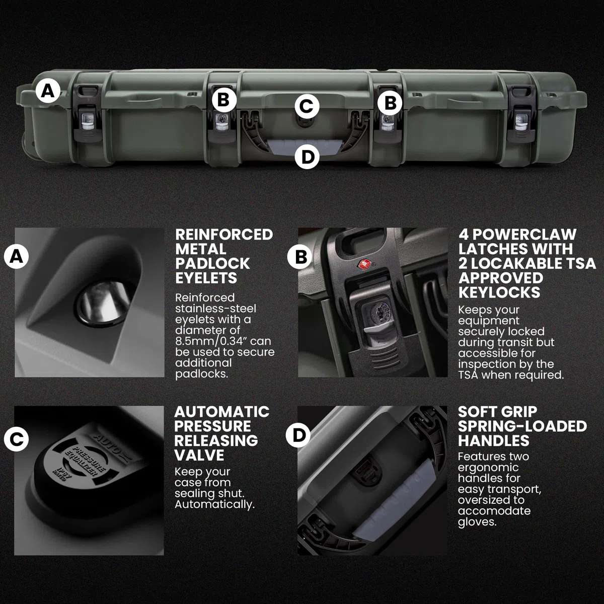 NANUK 985 Hard Case 40” with Wheels & Customizable Foam Insert, IP67 Waterproof & Crushproof, Rugged Construction for Ultimate Protection, Made in North America – Olive (39.7” x 17.3” x 6.6”)
