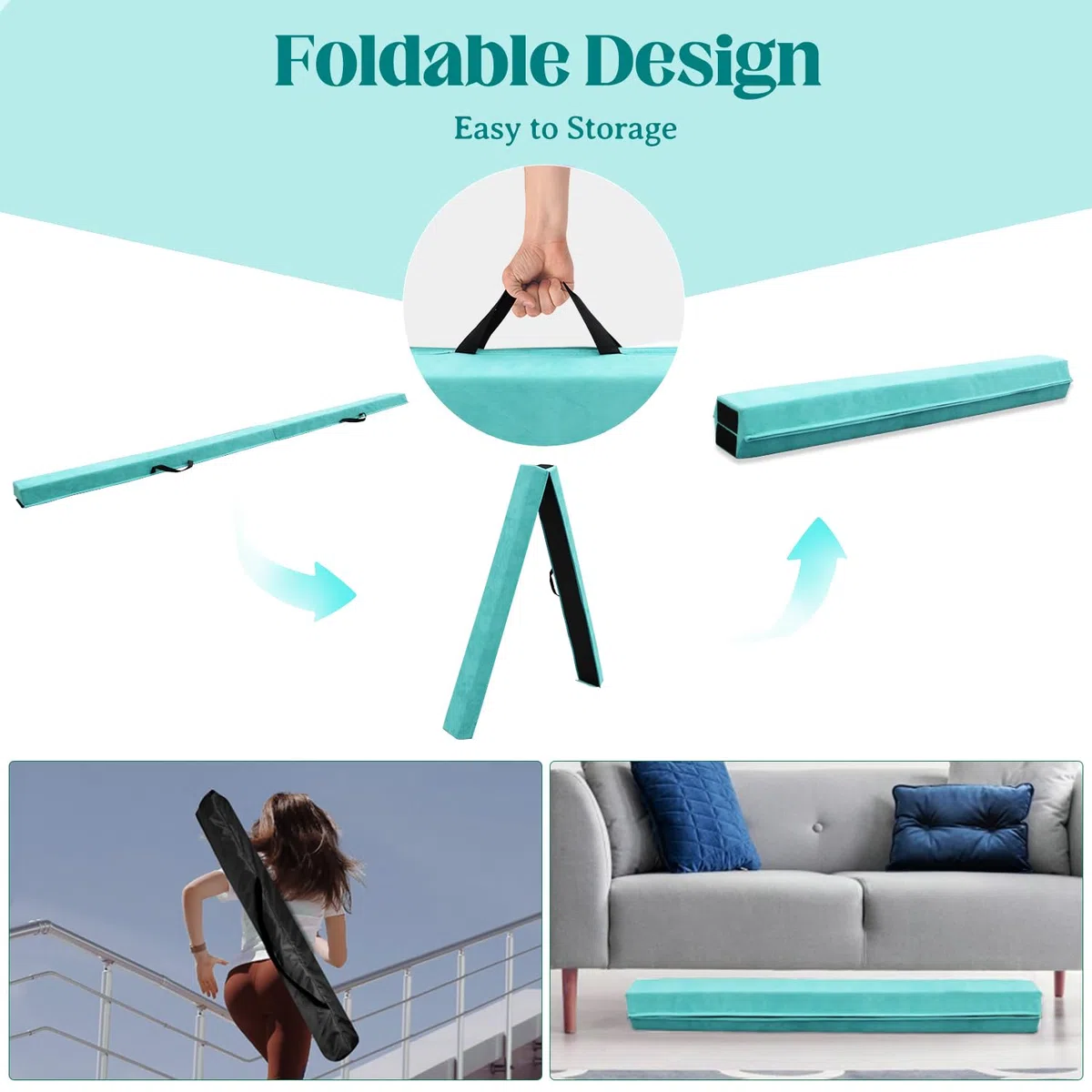 Viga de Equilibrio Gimnasia 240 cm, Barra de Gimnasia Plegable Portátil para Entrenamiento con Base de Goma Antideslizante para Niños, Principiantes y Gimnastas Profesionales