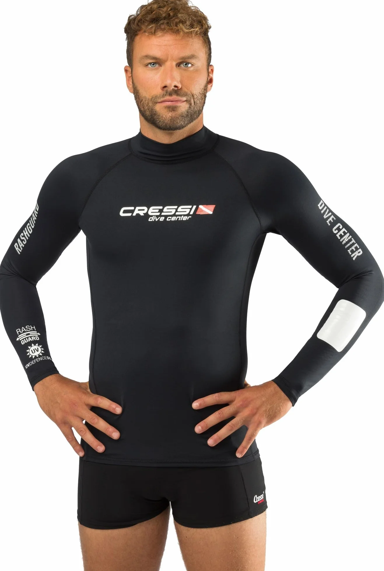 Cressi Rash Guard Man Black Dive Center, Camiseta Elaborada en Tejido Elástico de Primera Calidad con Filtro de Protección UV UPF 30+, Disponible en Manga Corta y Manga Larga Hombre