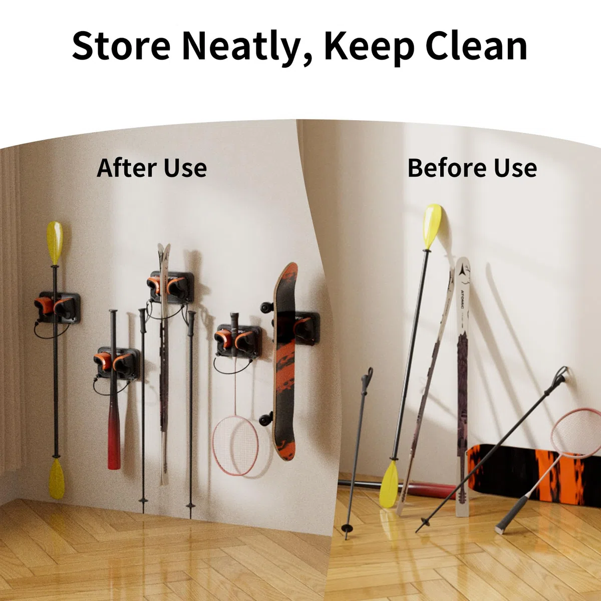 Estante de Pared para Esquí y Snowboard Compatible con Cualquier Modelo de Esquí y Snowboard Soporte de Pared de Esquí para el Hogar y el Garaje, 2 Paquete