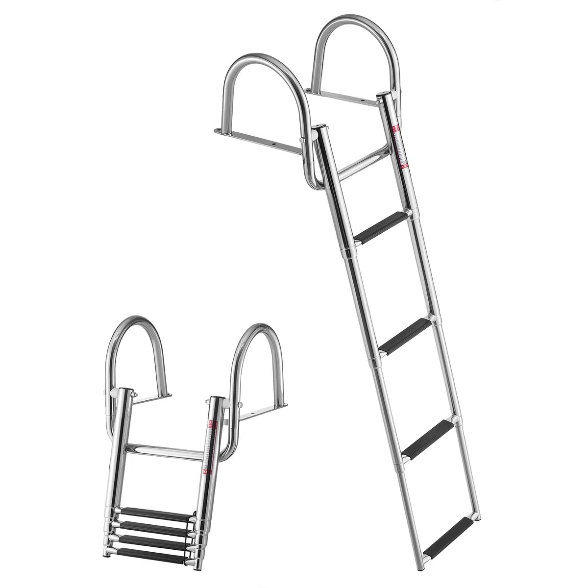 VEVOR Escalera para Barco Telescópica de Acero Inoxidable de 4 Peldaños, Soporta 272 kg, Escalera Plegable de Embarque con Pasamanos y Peldaños Antideslizantes para Muelle, Piscina, Pontón, Plataforma