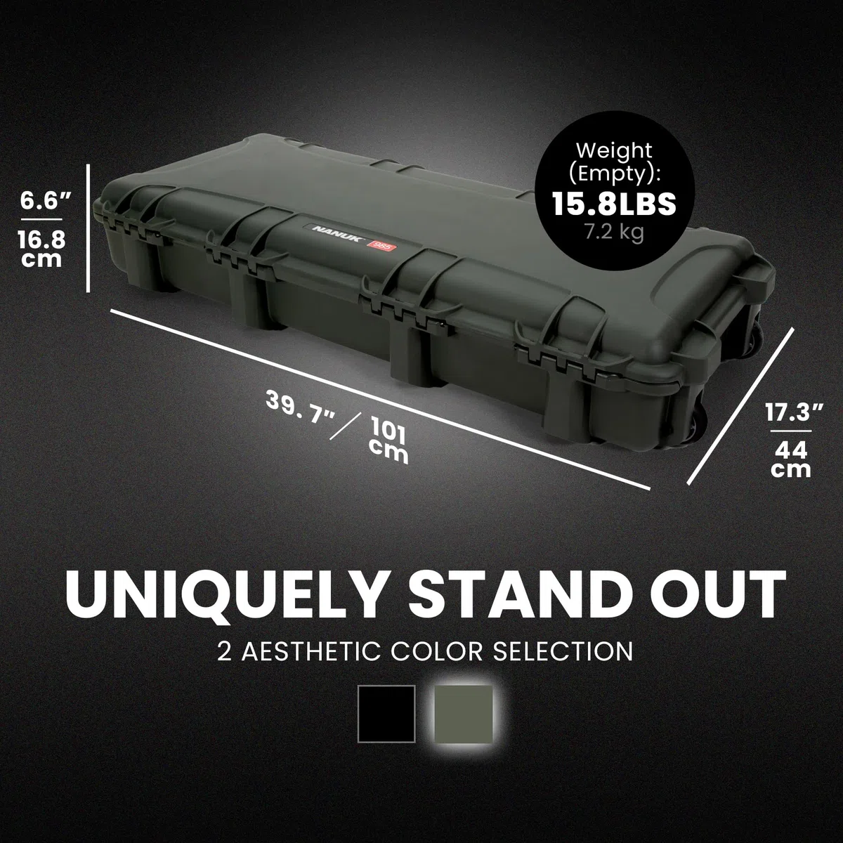 NANUK 985 Hard Case 40” with Wheels & Customizable Foam Insert, IP67 Waterproof & Crushproof, Rugged Construction for Ultimate Protection, Made in North America – Olive (39.7” x 17.3” x 6.6”)