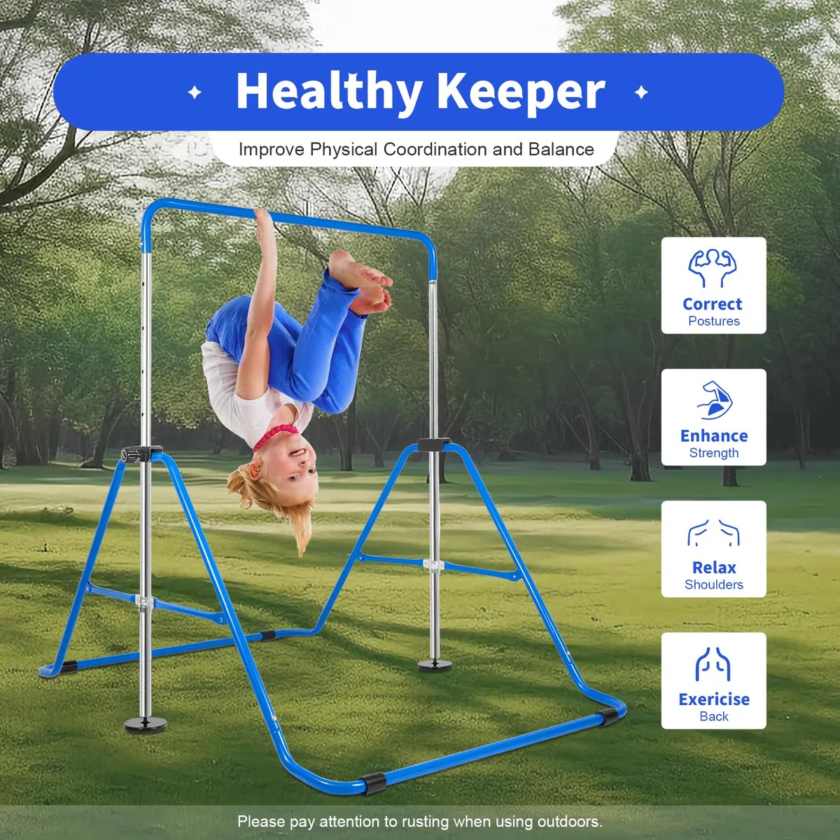 Turnreck Gimnasia Niños Altura Ajustable Jardín Barra de Entrenamiento Horizontal Bar Barra de Gimnasia Barra de Gimnasia para Interior y Exterior, Capacidad de Carga de 150 kg