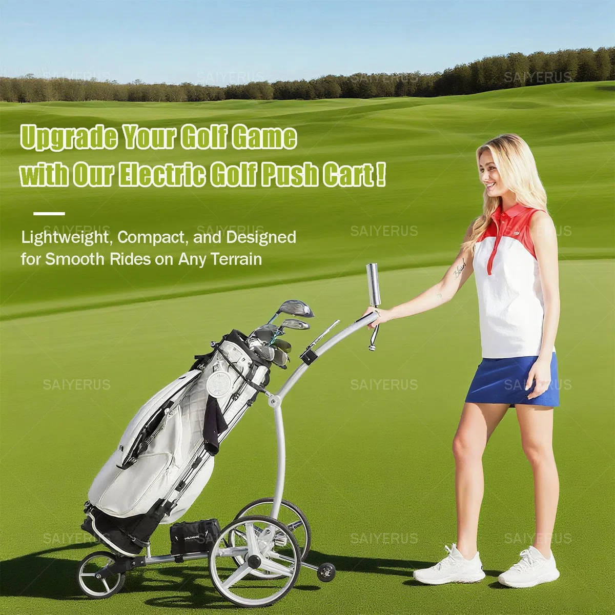 Carrito de Golf Eléctrico con Control Remoto, Ultraligero de Acero Inoxidable, Batería de Litio Recargable, Accesorios Completos, Incluye Bolsa de Transporte y Funda para Lluvia