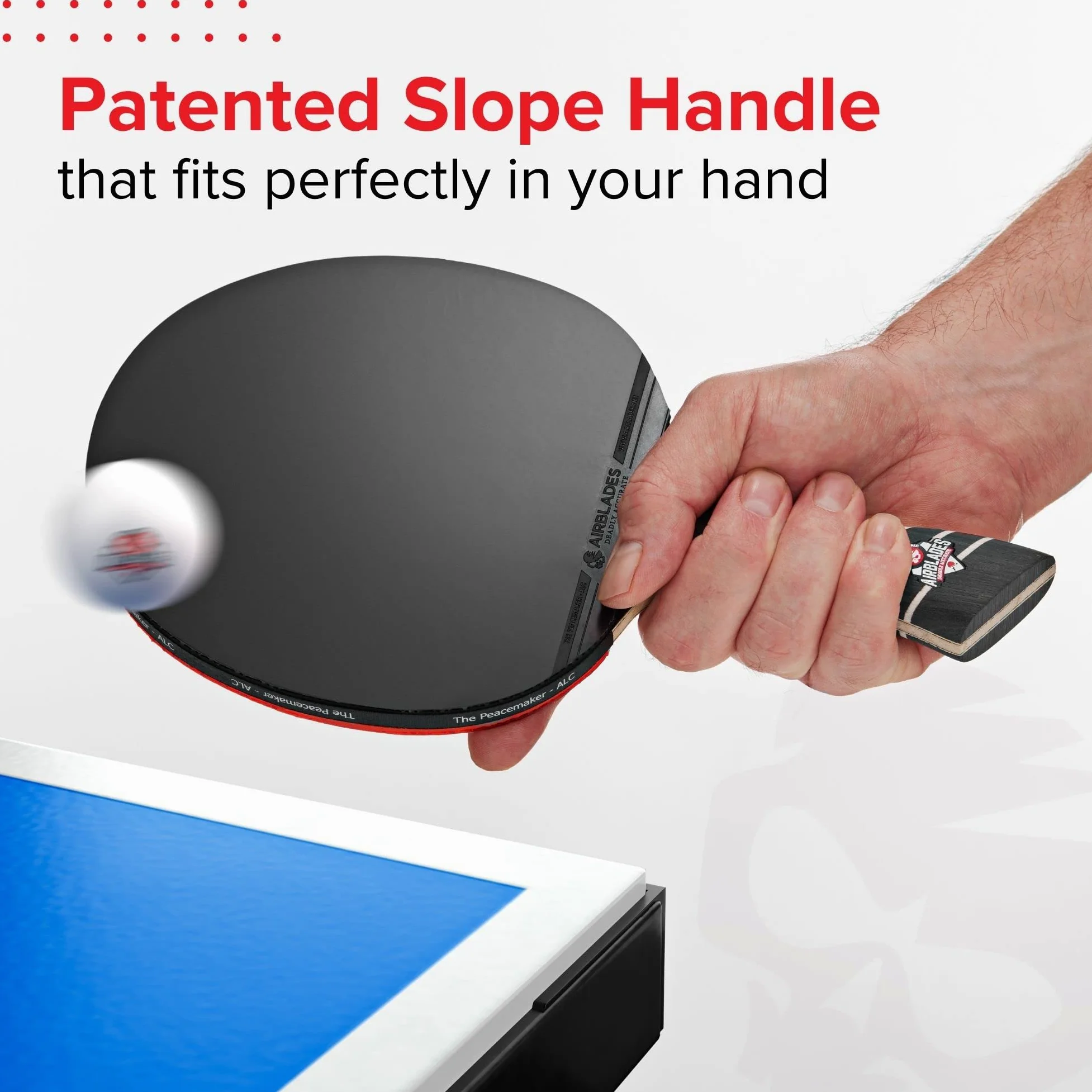 The Peace Maker ALC - Pala de tenis de mesa profesional de fibra de carbono que produce la máxima rotación y control para todos los niveles, carcasa rígida y mango ergonómico.