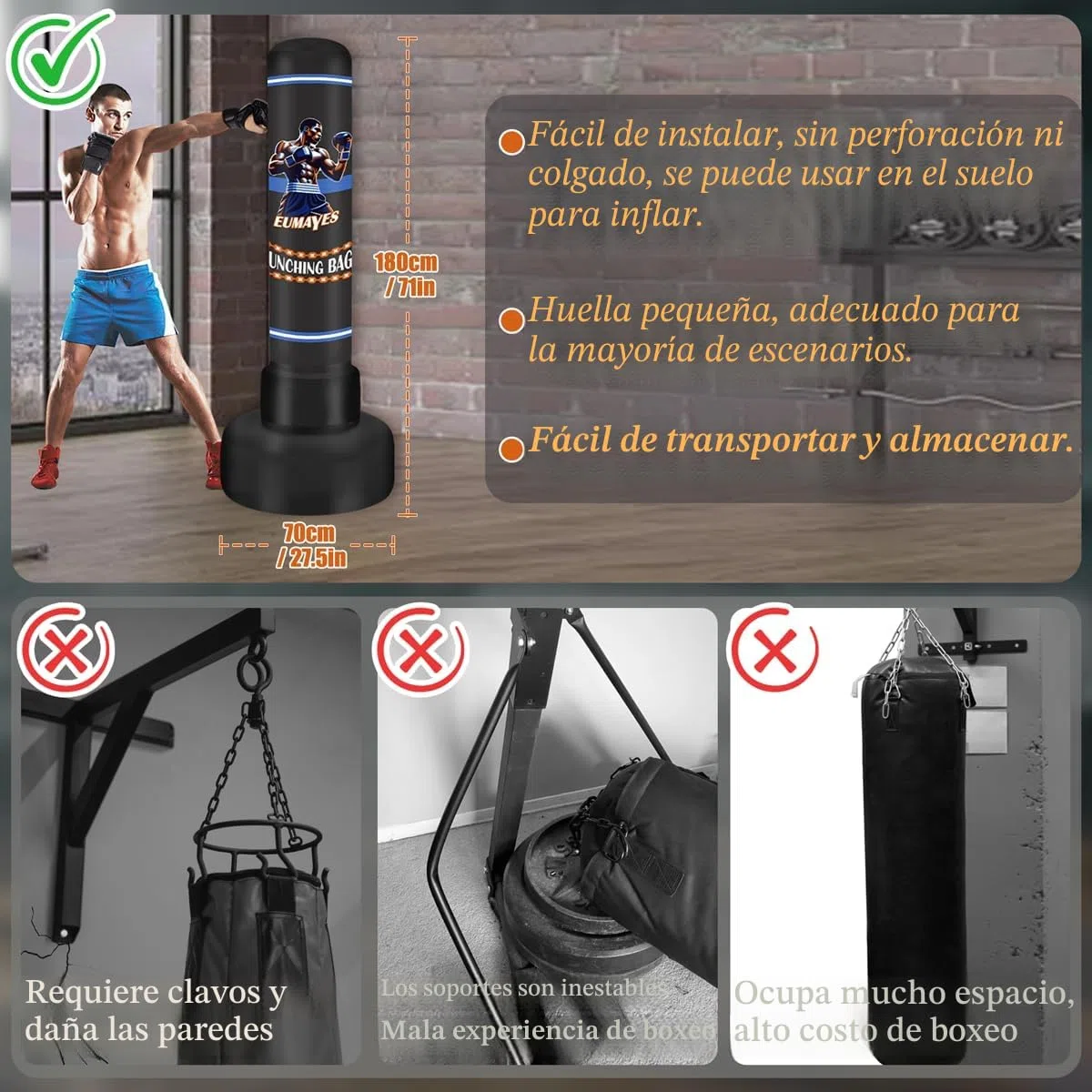 Saco de Boxeo con Soporte Adulto, 180cm Saco de Boxeo de Pie con Bomba de Aire eléctrica, Inflable Kickboxing Bolsa Independiente para Entrenamiento Taekwondo Muay Thai Principiantes