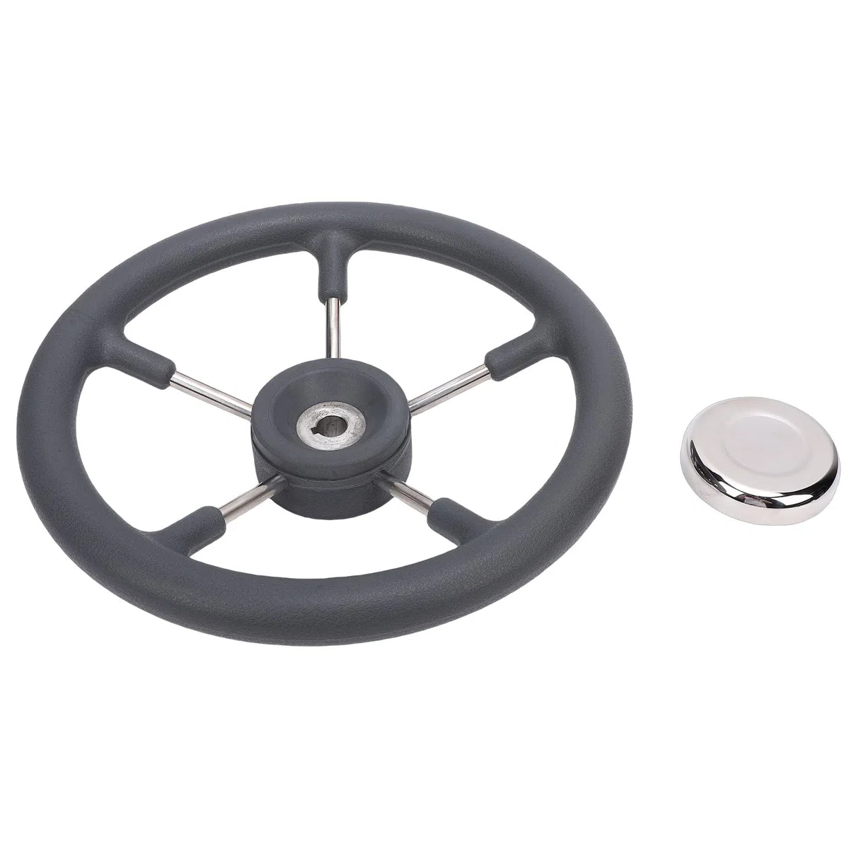 Tbest Volante para Barco de Acero Inoxidable de 13 Pulgadas, Dirección para Barco de Acero Inoxidable Estilo DestroyerRueda con Empuñadura de Espuma, 5 Radios, ángulo de 15 Grados