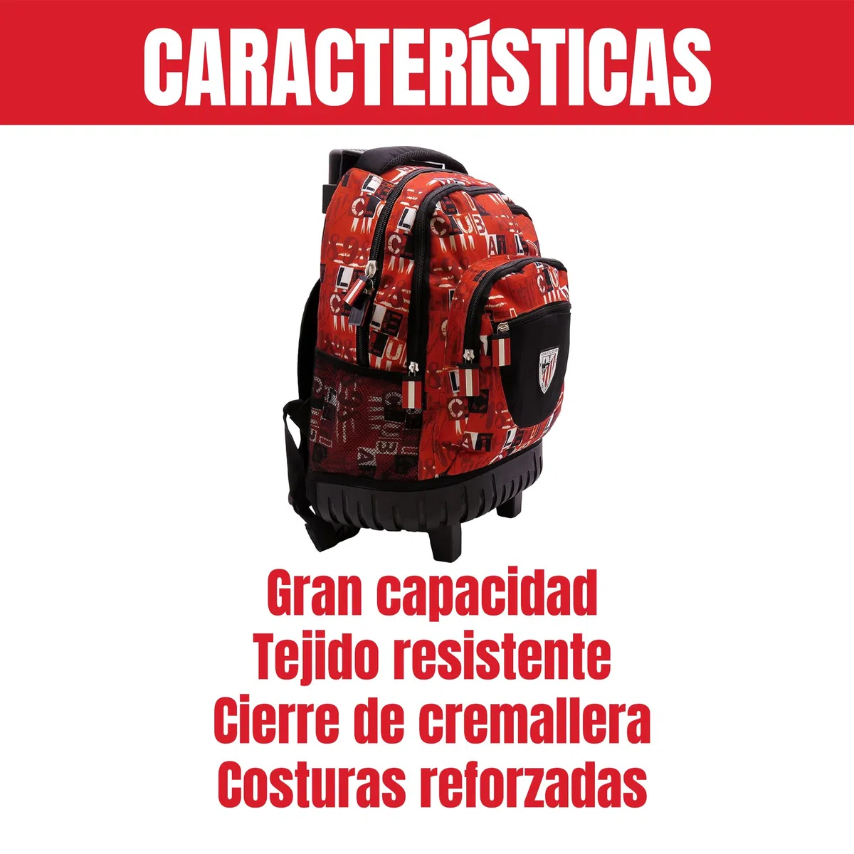 CYPBRANDS Athletic Club de Bilbao, Mochila Trolley, Color Rojo y Negro