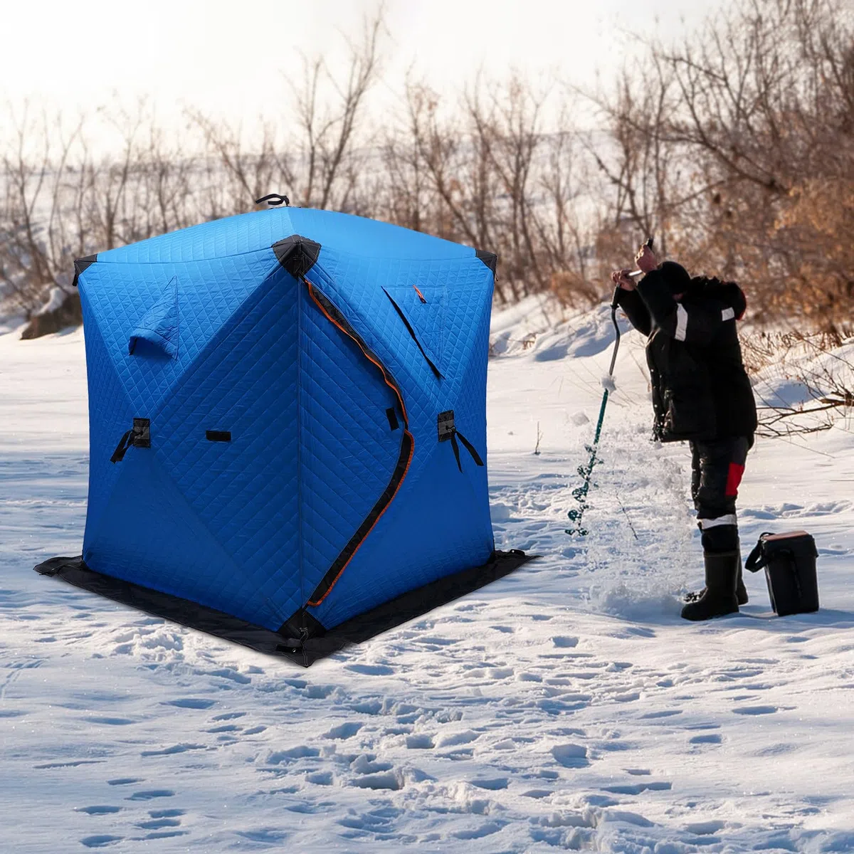 Tienda de campaña portátil para pesca en hielo Refugio para pescadores Cabaña térmica con ventana de ventilación extraíble Puerta Cremallera Azul