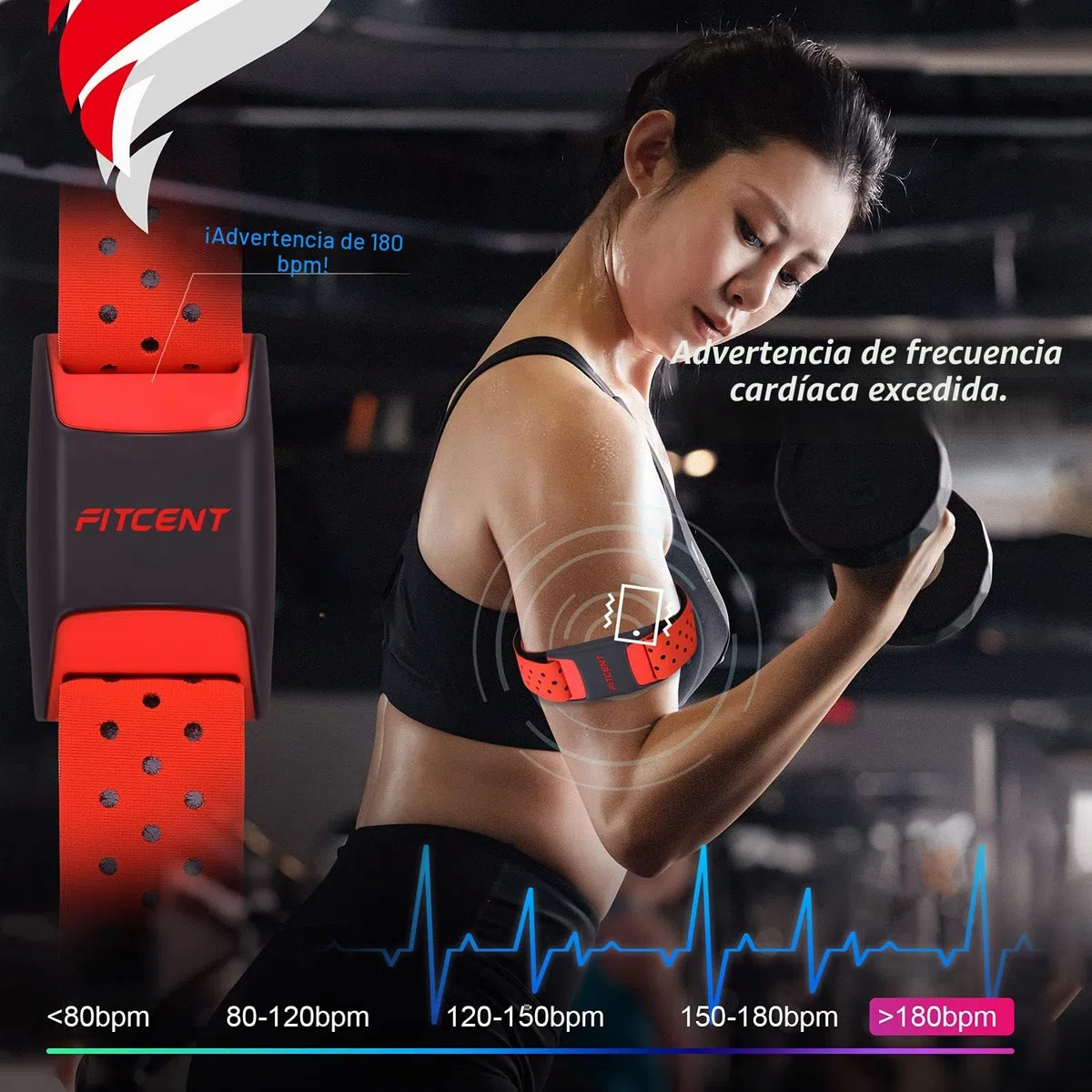 FITCENT Pulsómetros Brazo Bluetooth Ant+ Sensor óptico Brazalete Monitor de Frecuencia Cardíaca para Peloton iFIT Polar Strava Wahoo Garmin