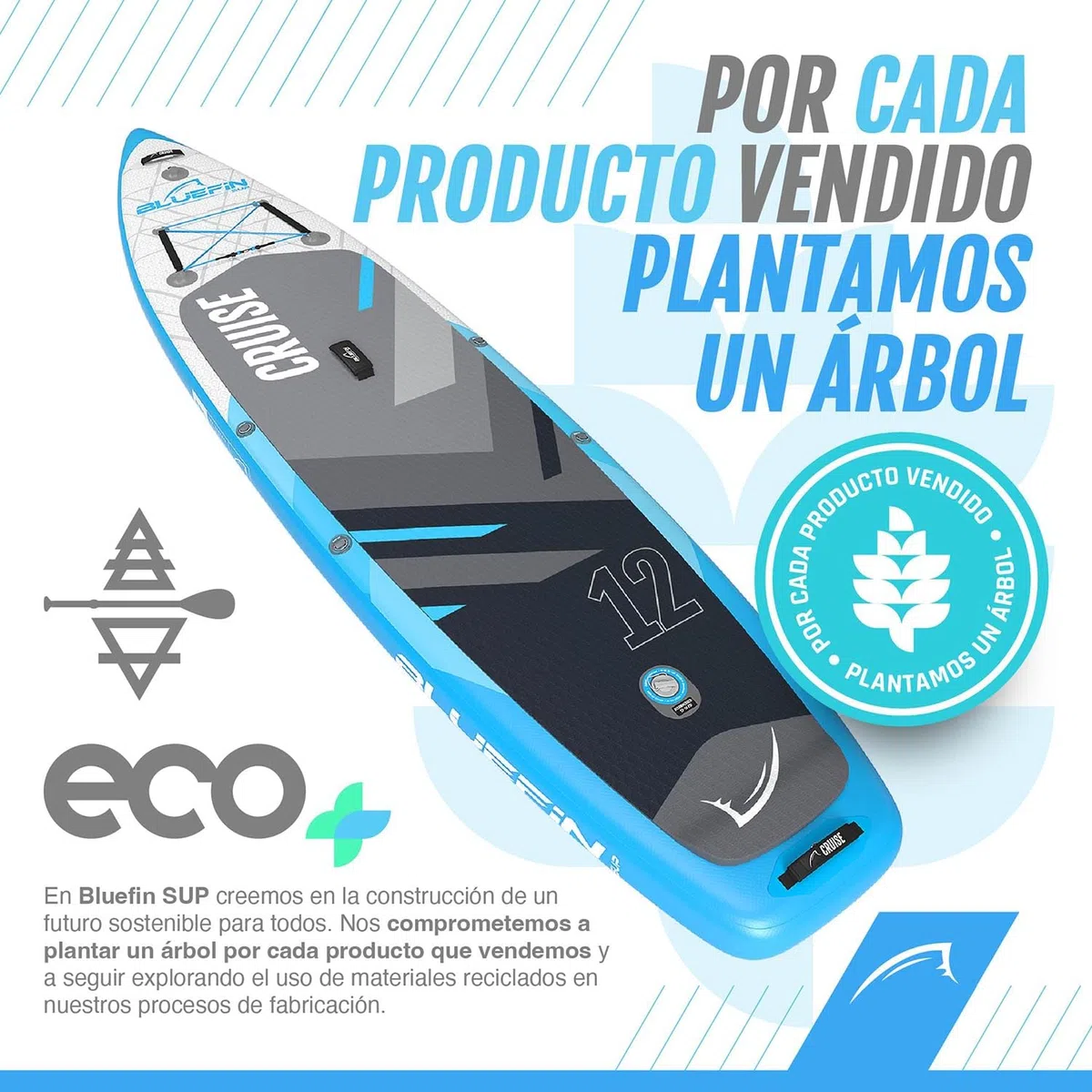 Bluefin Cruise Premium Stand Up Paddle Set | Paddleboard Inflable para Adultos | Paquete Sup con Mochila, Paleta de Fibra de Vidrio y Bomba | Garantía de 5 Años