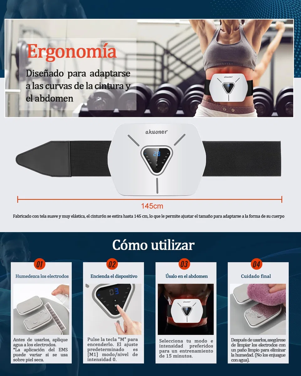 Electroestimulador Abdominal -EMS Cinturón de Entrenamiento para Hombres Y Mujeres 8 Modos Y 30 Intensidades Estimulador Muscular Abdominal para Casa Oficina Y Gimnasio