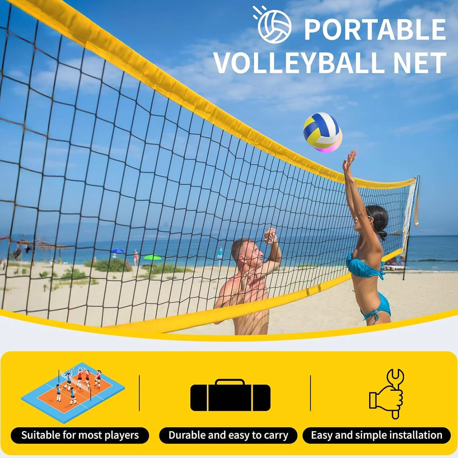 Red Voley Portatil, Juego de Red de Voleibol, Juego Completo de Red de Voleibol Plegable, Red de Voley Playa Hierba