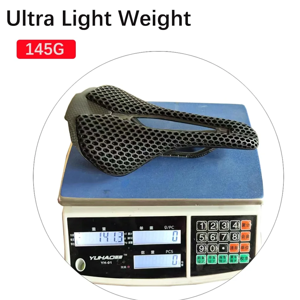 Sillín de Bicicleta Impreso en 3D Sillín Hhueco de Fibra de Carbono Ultraligero Sillín Cómodo Transpirable MTB Gravel Road Bike Seat Components 145G