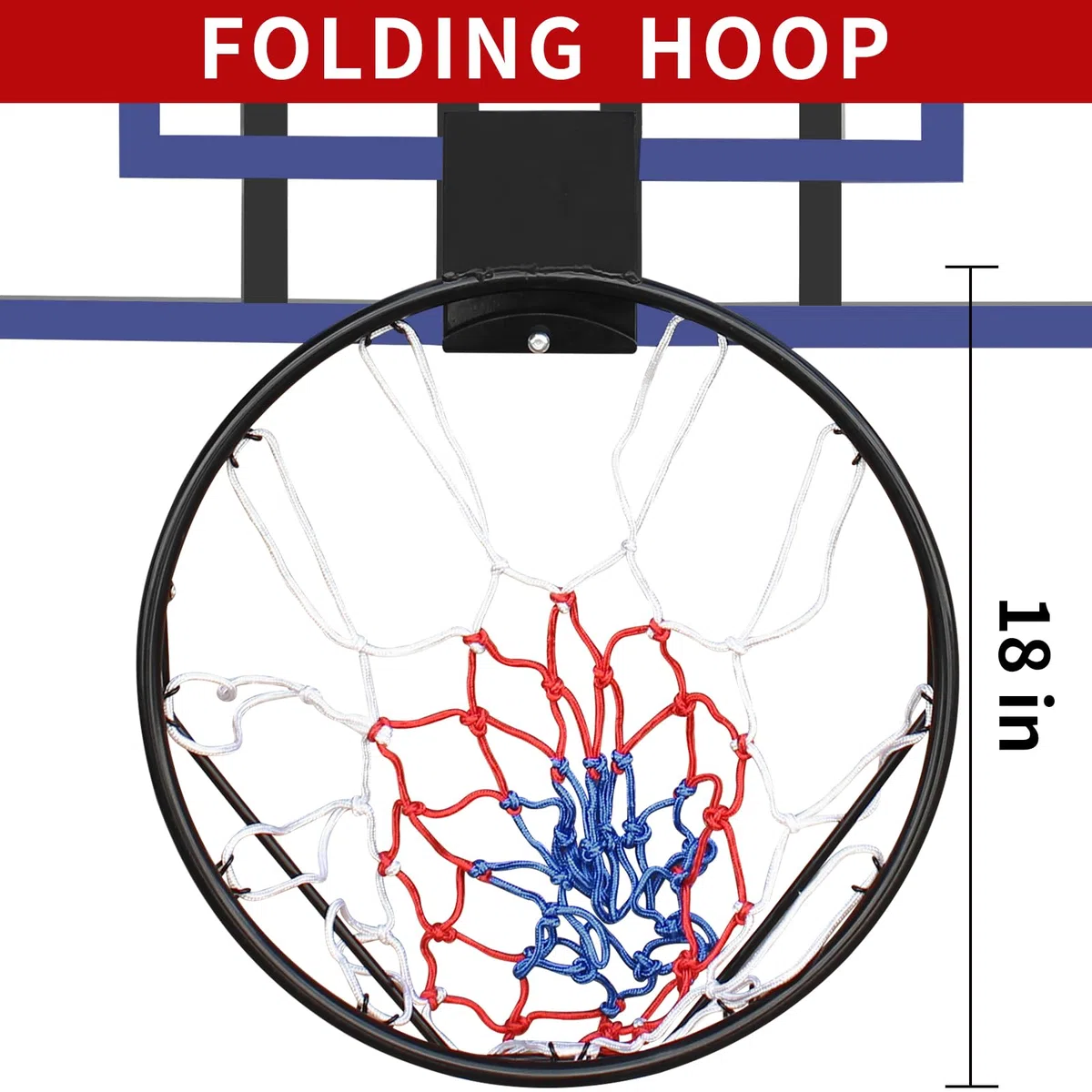 Aro de baloncesto montado en la pared, tablero inastillable de 45 x 29 pulgadas, aro plegable, aro duradero y red para todo tipo de clima para uso en interiores y exteriores