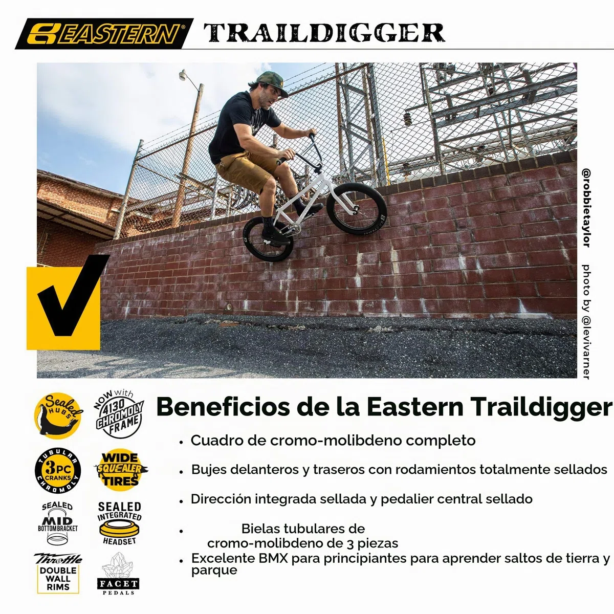 Eastern Traildigger - Bicicleta BMX Pro de 20 pulgadas, marco cromado ligero, llantas de doble pared, asiento giratorio, bielas cromadas, ideal para montar en la calle y el parque