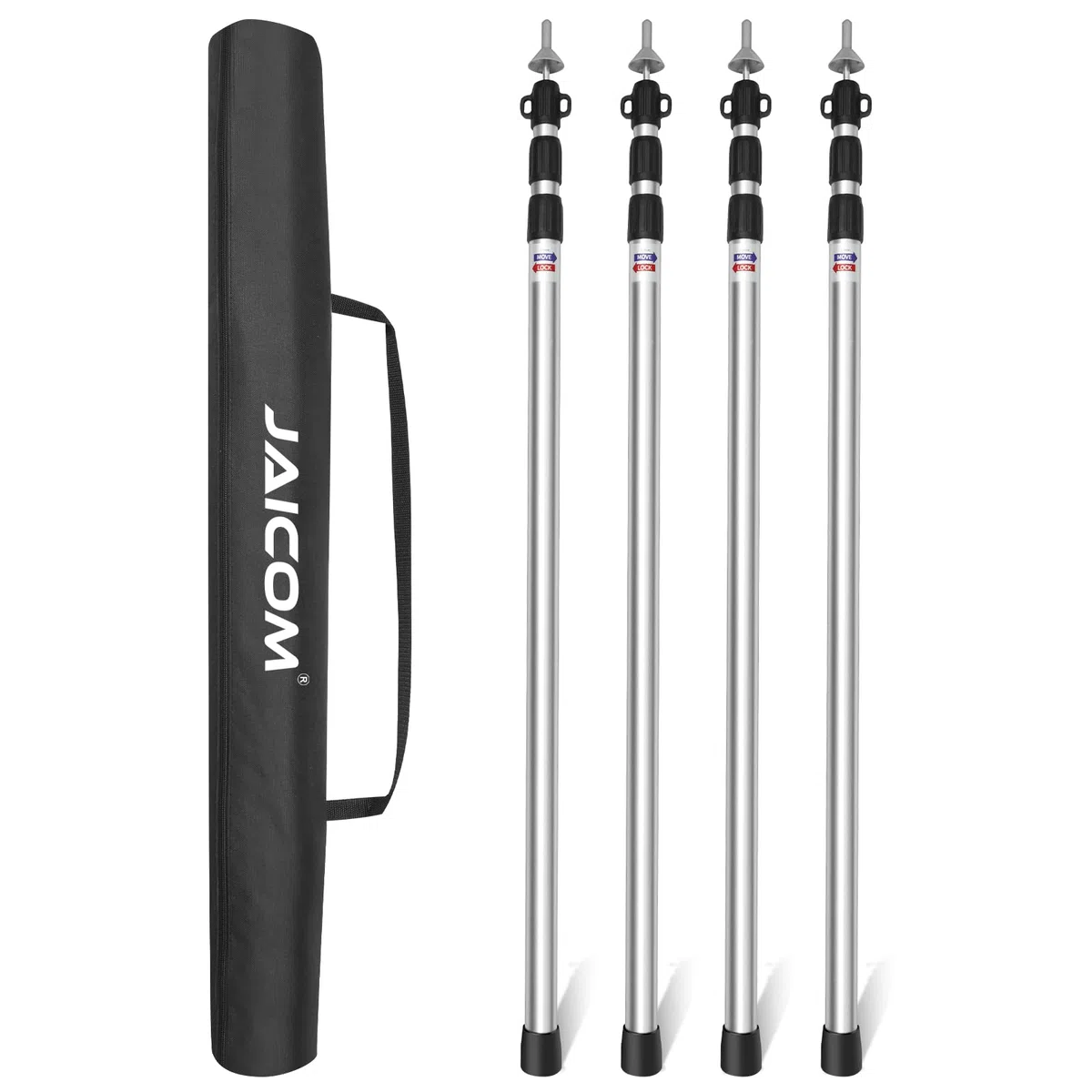 JAICOM Bastones telescópicos para Tienda de campaña, Juego de 2-4 Postes de Aluminio Extensibles y Ajustables, 95-230 cm, adecuados para Camping, Tienda de campaña, Lona, toldo, Playa