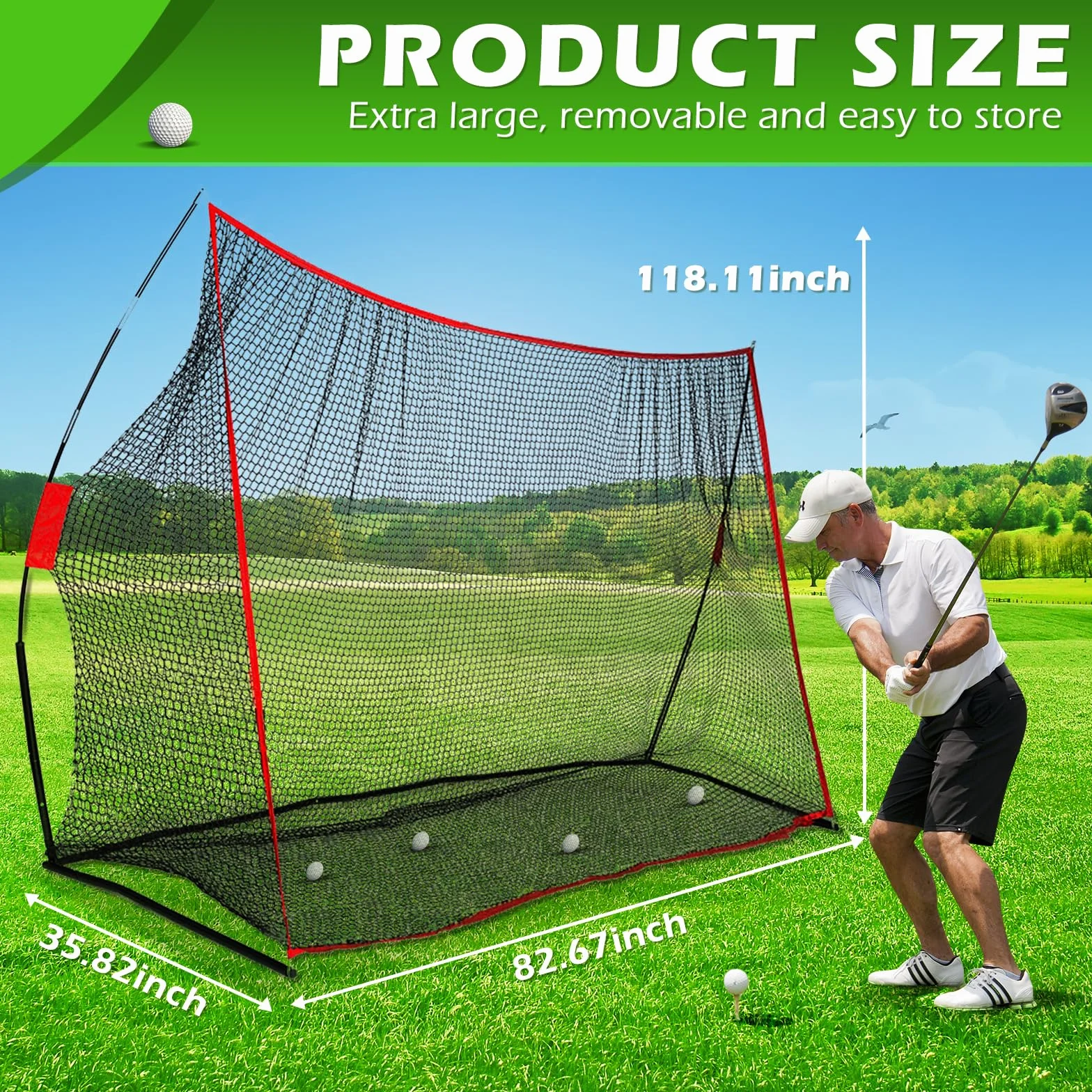 Red de Golf Grande, 10 pies x 7 pies, Red de práctica de, Accesorios de Profesionales con Bolsa de Transporte para Entrenamiento de golpeo de Golf en Interiores y Exteriores