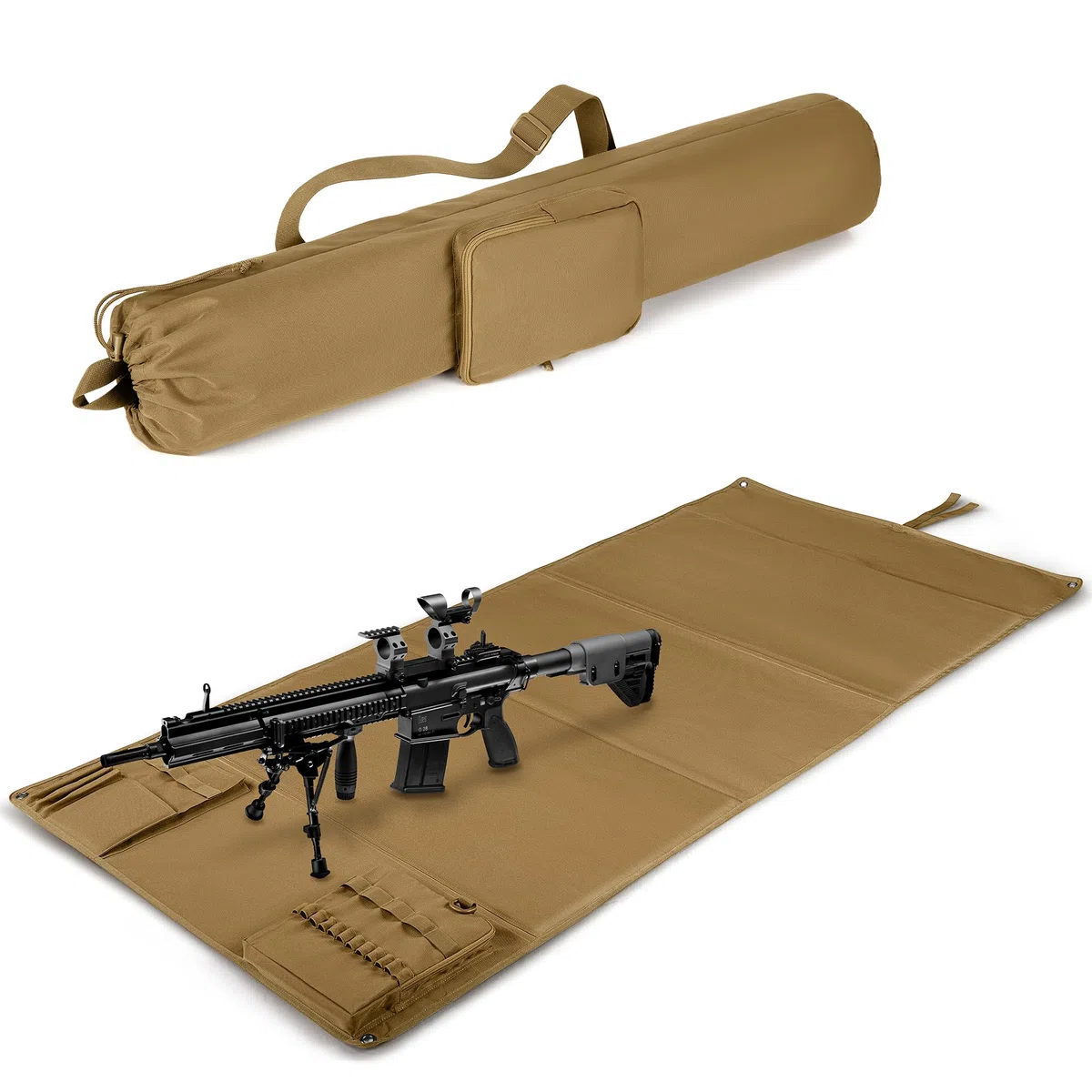GOBUROS Alfombrilla de Tiro táctica con Bolsa de Transporte, Alfombrillas de Tiro enrollables extragrandes, Manta Acolchada para Tiro Boca Abajo con 2 Bolsillos para Accesorios