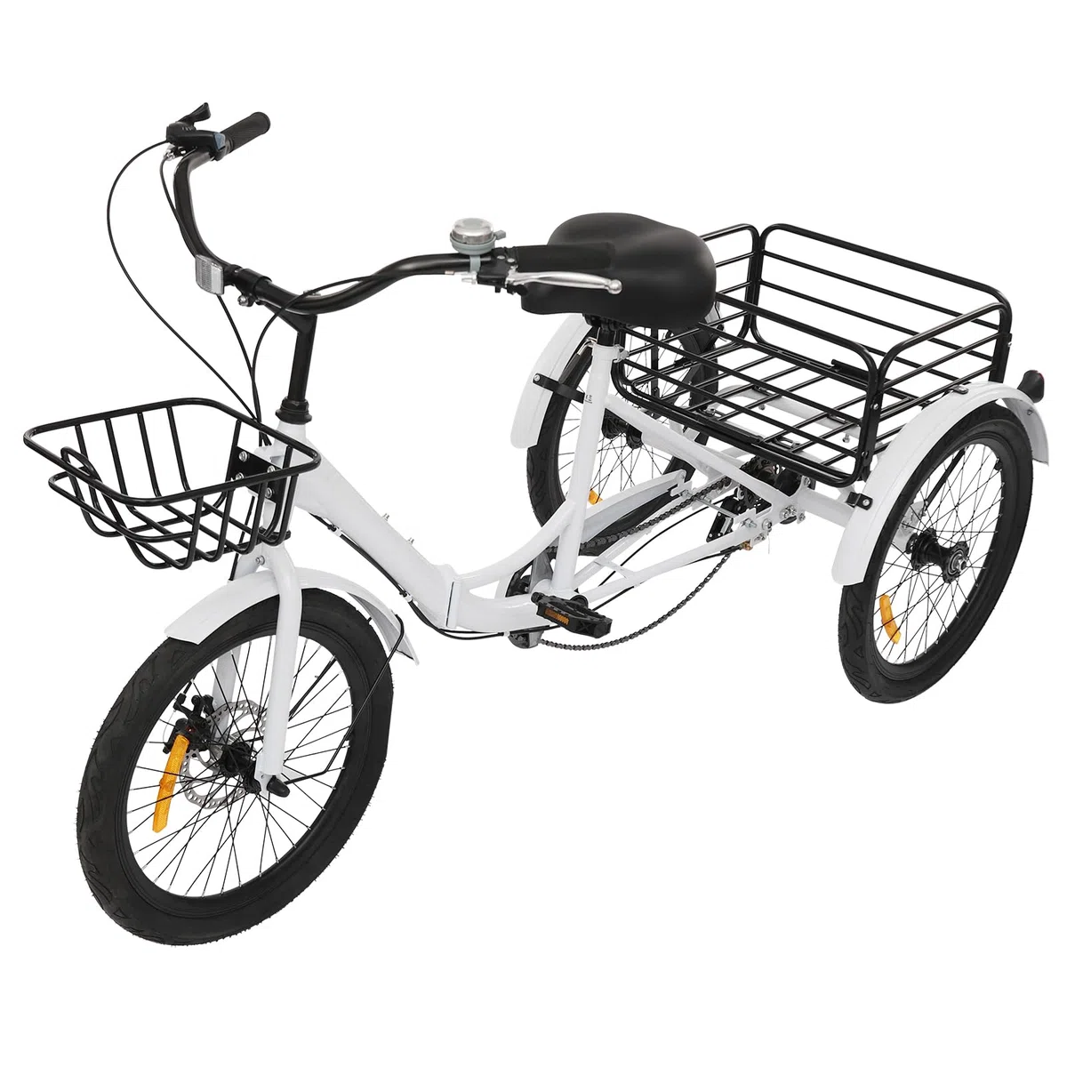 Triciclo plegable de 20 pulgadas para adultos, 7 velocidades con cesta de compras, cerradura, freno de disco delantero, freno de tambor trasero, bicicleta de 3 ruedas