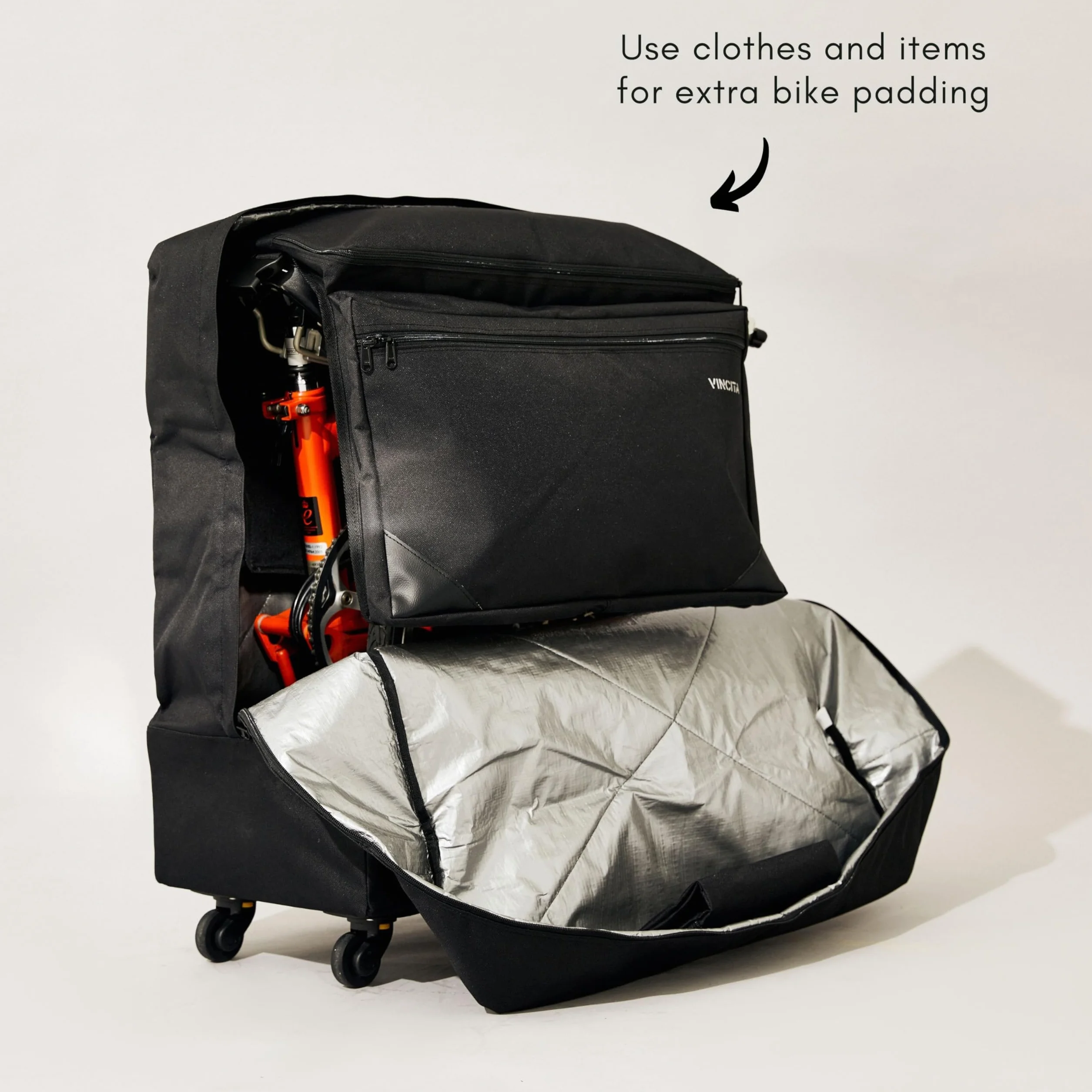 Vincita Sightseer 4.0 Bolsa de transporte suave para bicicleta plegable Brompton, con bolsa de ropa, cuatro ruedas desmontables y correa para el hombro, bolsa de bicicleta Brompton, solución ligera