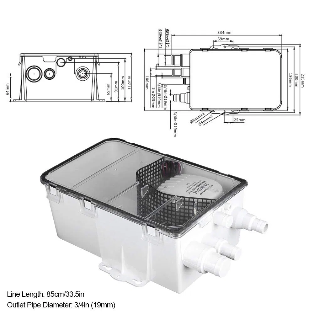 Kit de drenaje de bomba de sumidero de ducha marina de puertos múltiples | de bomba de sumidero de ducha Barco RV sentina 12V 750GPH Caja de drenaje de puerto múltiple marino