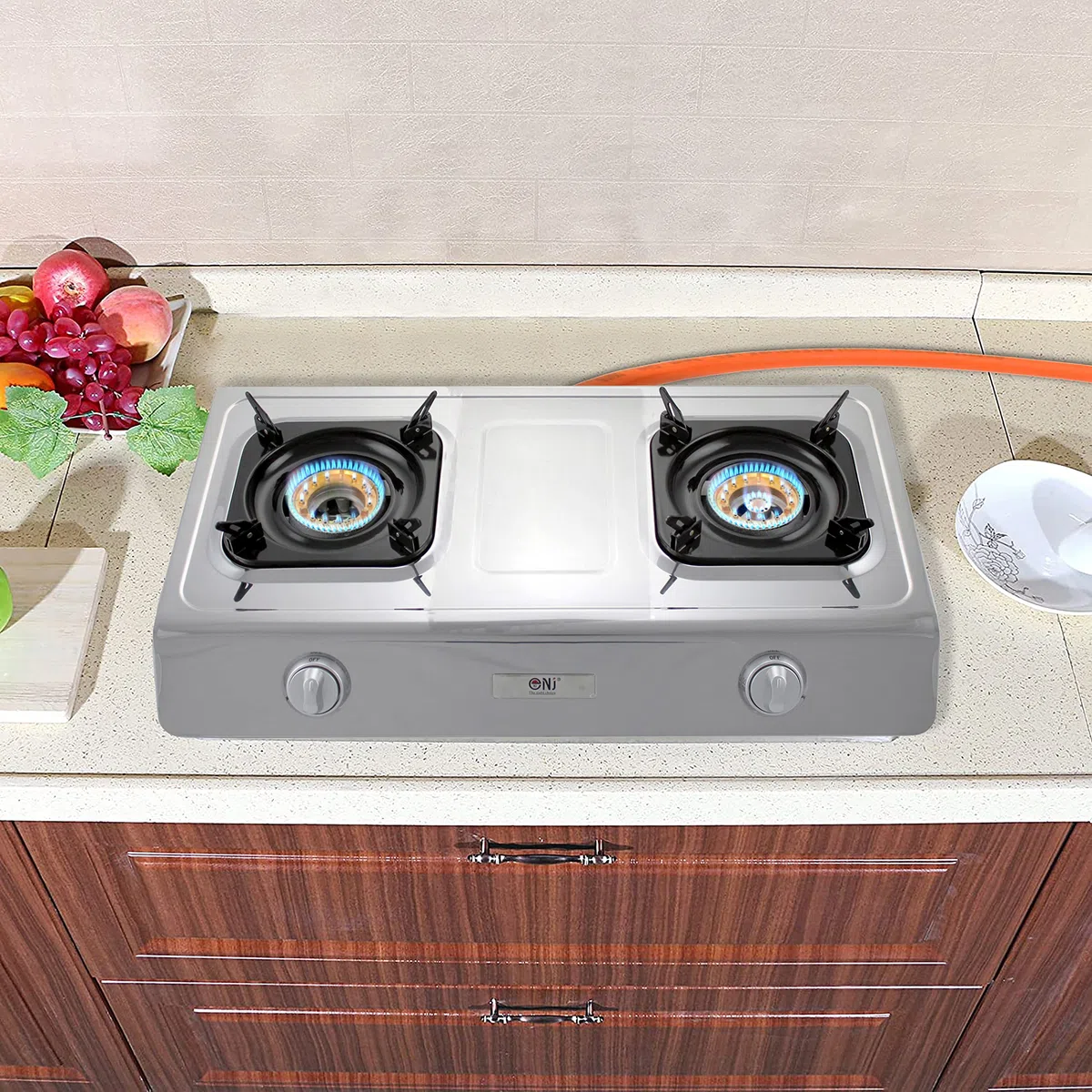 NJ NSD-2 Cocina de Gas Portatil - 2 Fuegos Hornillo para Interior GLP 7.2 kW