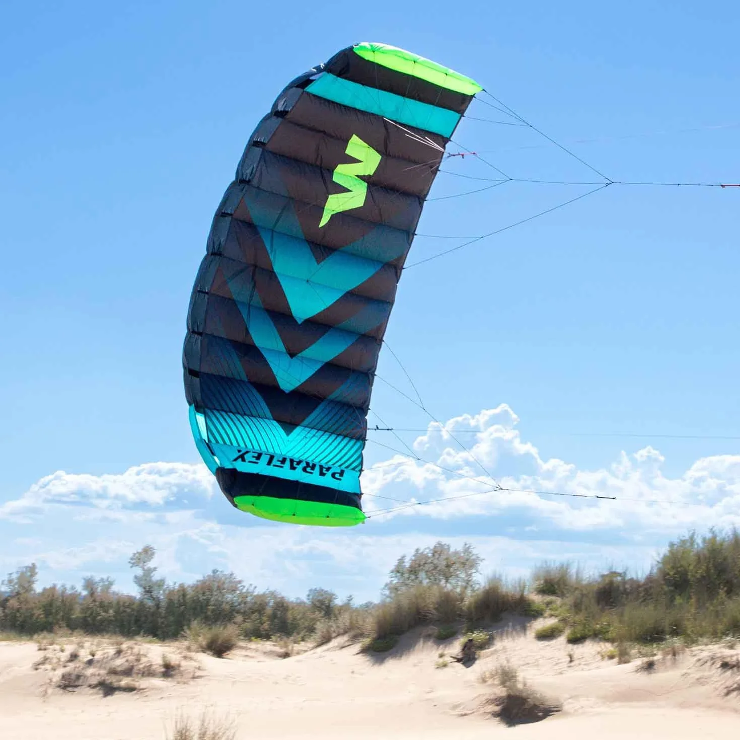Wolkenstürmer Paraflex Trainer - Alfombra de dirección 3 l 3.1 (Verde/Naranja) - Cometa Lista para Volar 310 cm con Barra de Entrenamiento - Kite & Windtrainer