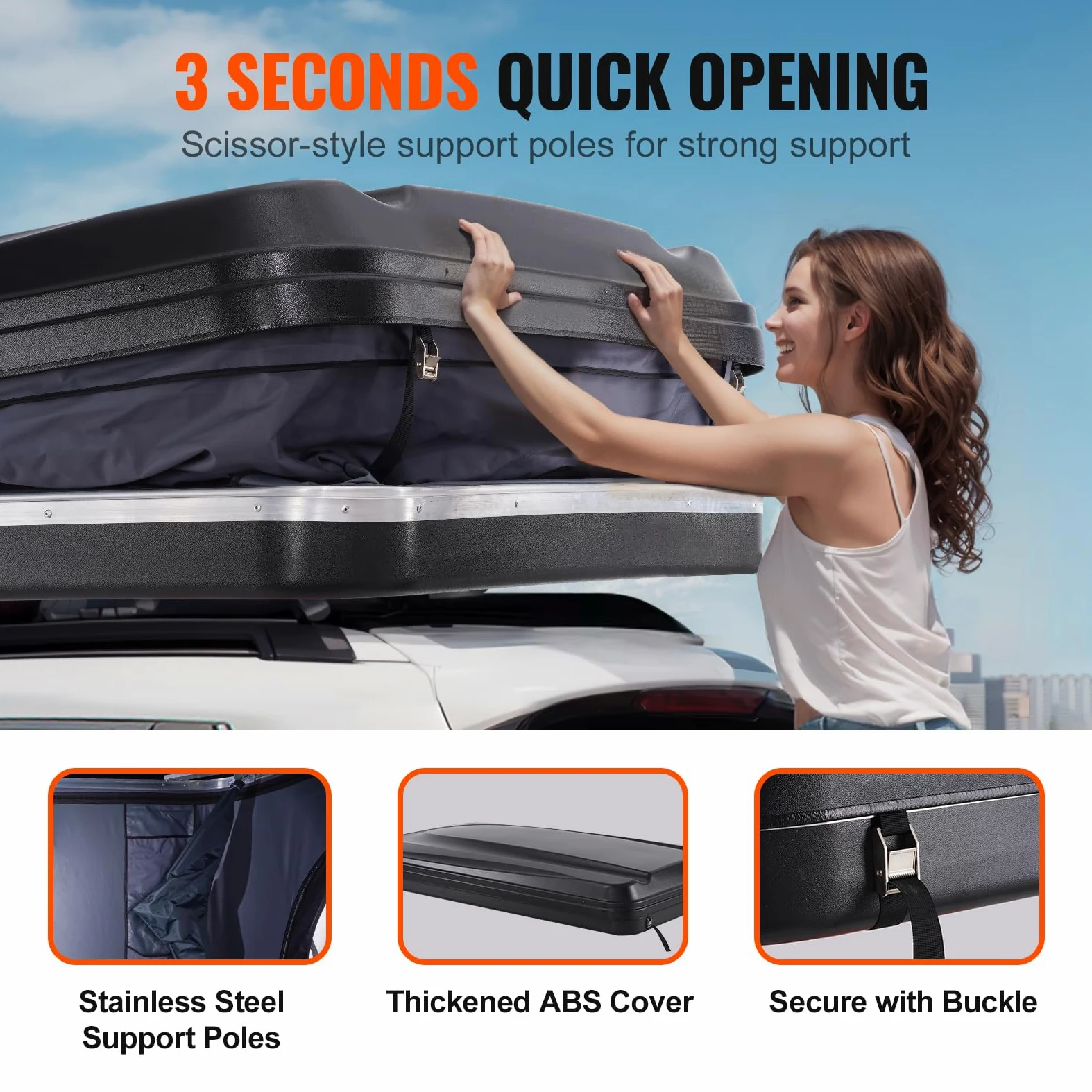 VEVOR Tienda de Techo Rígida para 2 o 3 Personas, con Escalera Telescópica y Colchón Grueso, Impermeable y Resistente al Viento para Camionetas Jeep, SUV y Furgonetas, 2140 x 1290 x 1040 mm, Negro