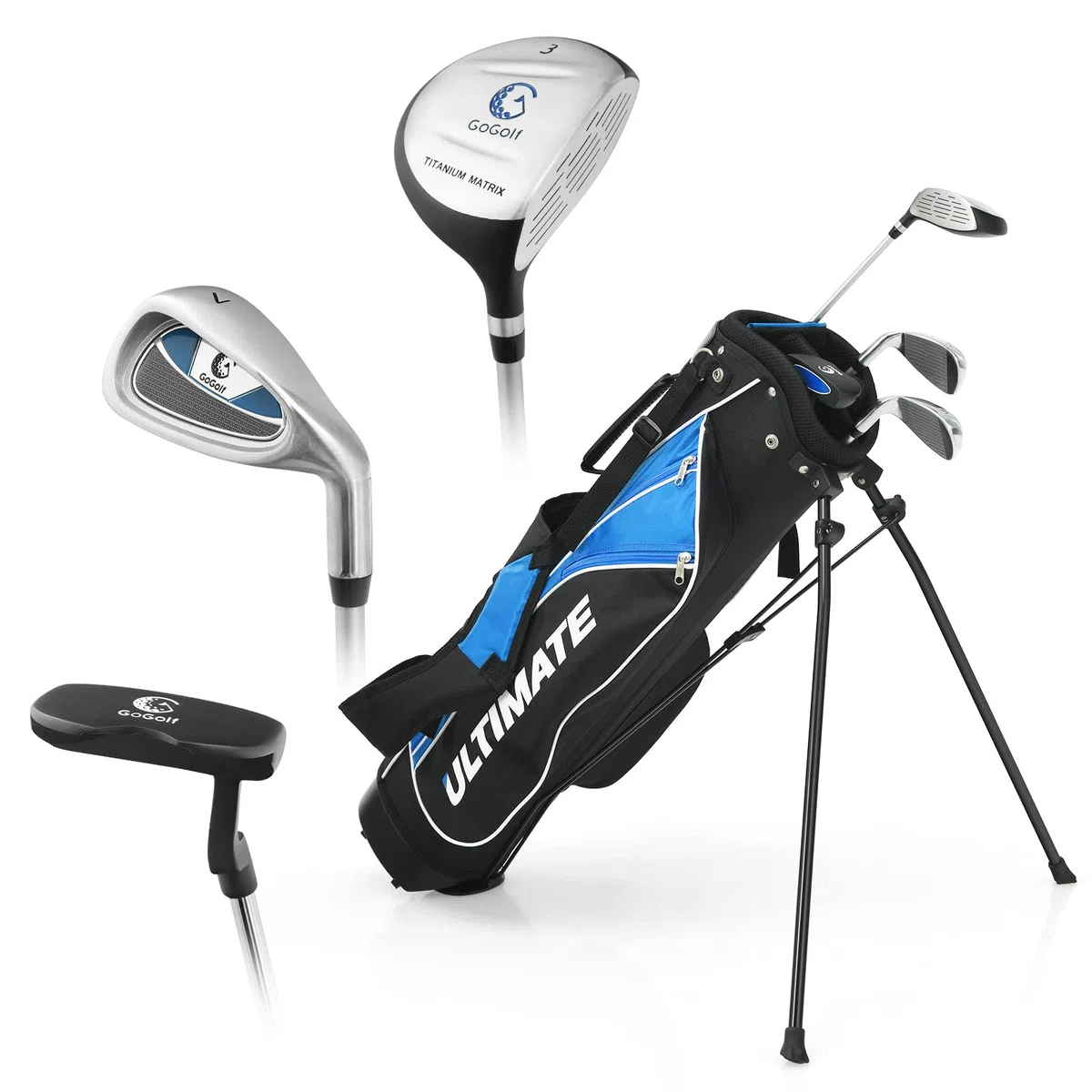 GYMAX Juego Completo de Palos de Golf para Niños de 8 a 10 Años, Golf Set Kids con Bolsa, con 1 Varilla de Madera, 2 Varillas de Hierro, 1 Varilla de Putting